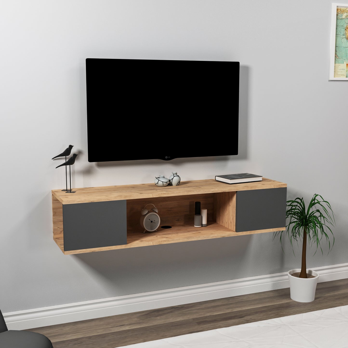 Alfie Floating TV Stand with Shelves