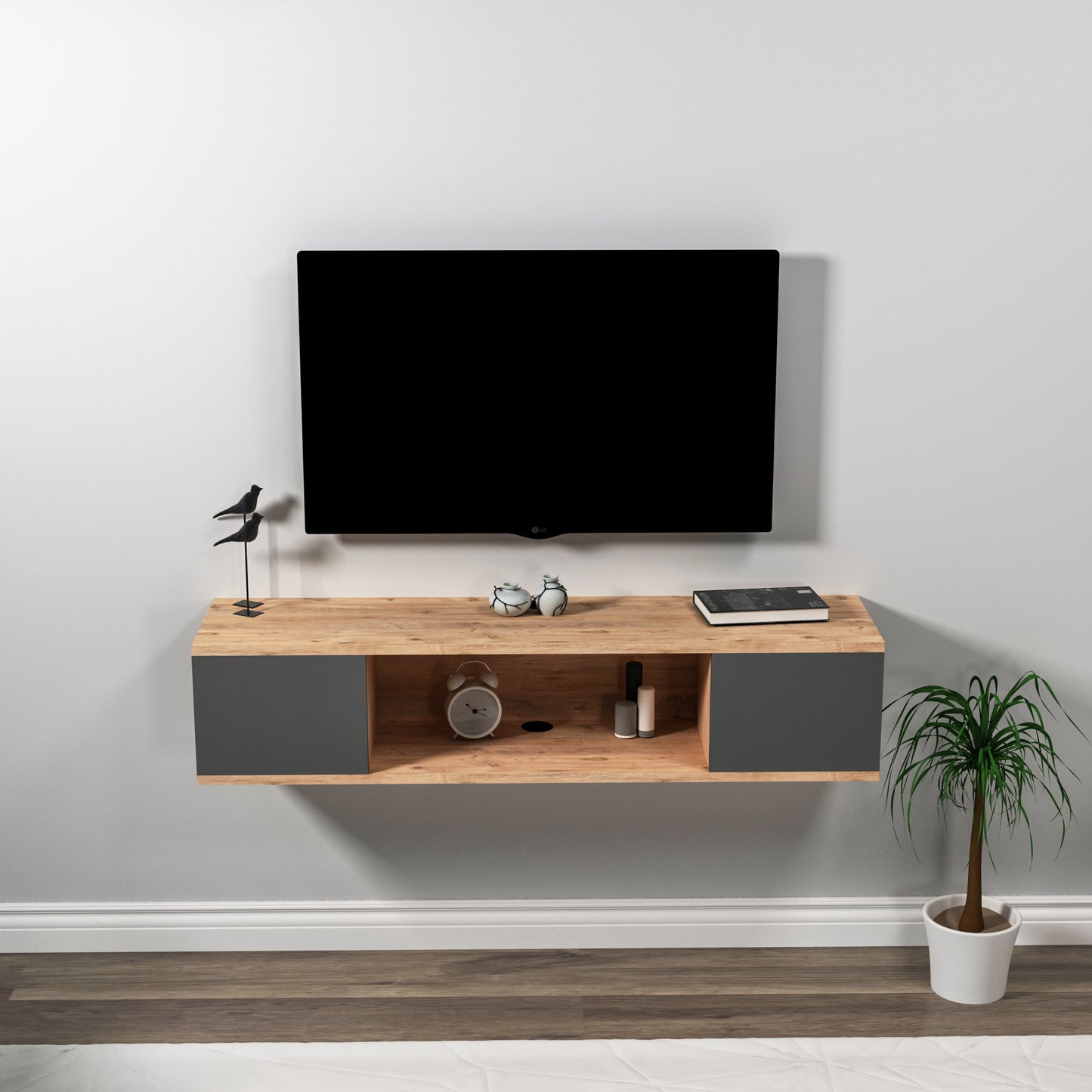 Alfie Floating TV Stand with Shelves