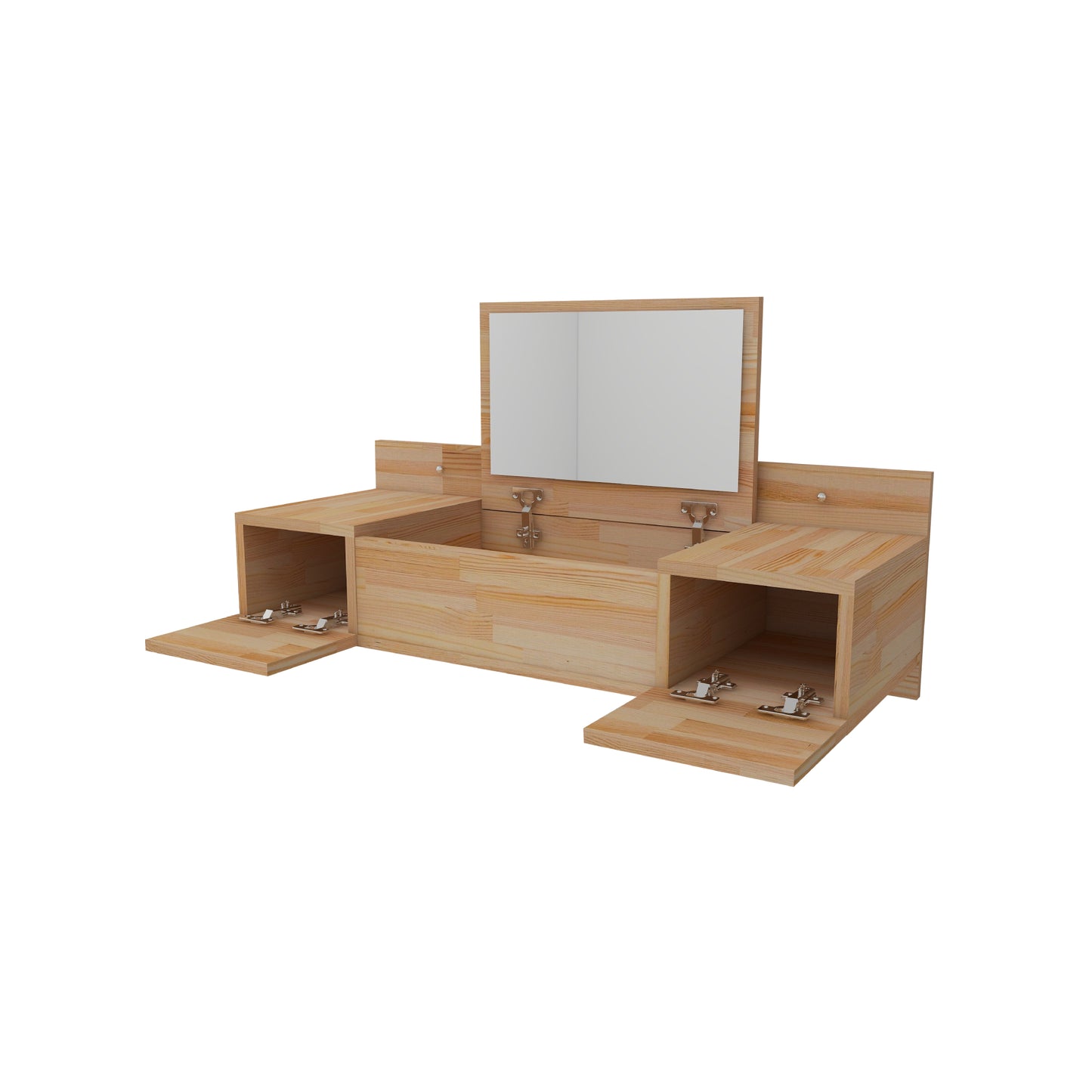 Solid Pine Wood Handmade Makeup Vanity Table with Mirror and Storage Cabinet Beryl