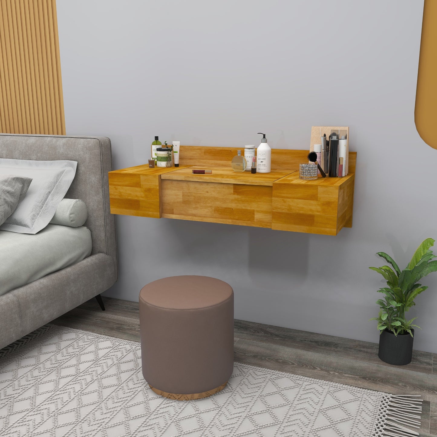 Solid Pine Wood Handmade Makeup Vanity Table with Mirror and Storage Cabinet Beryl