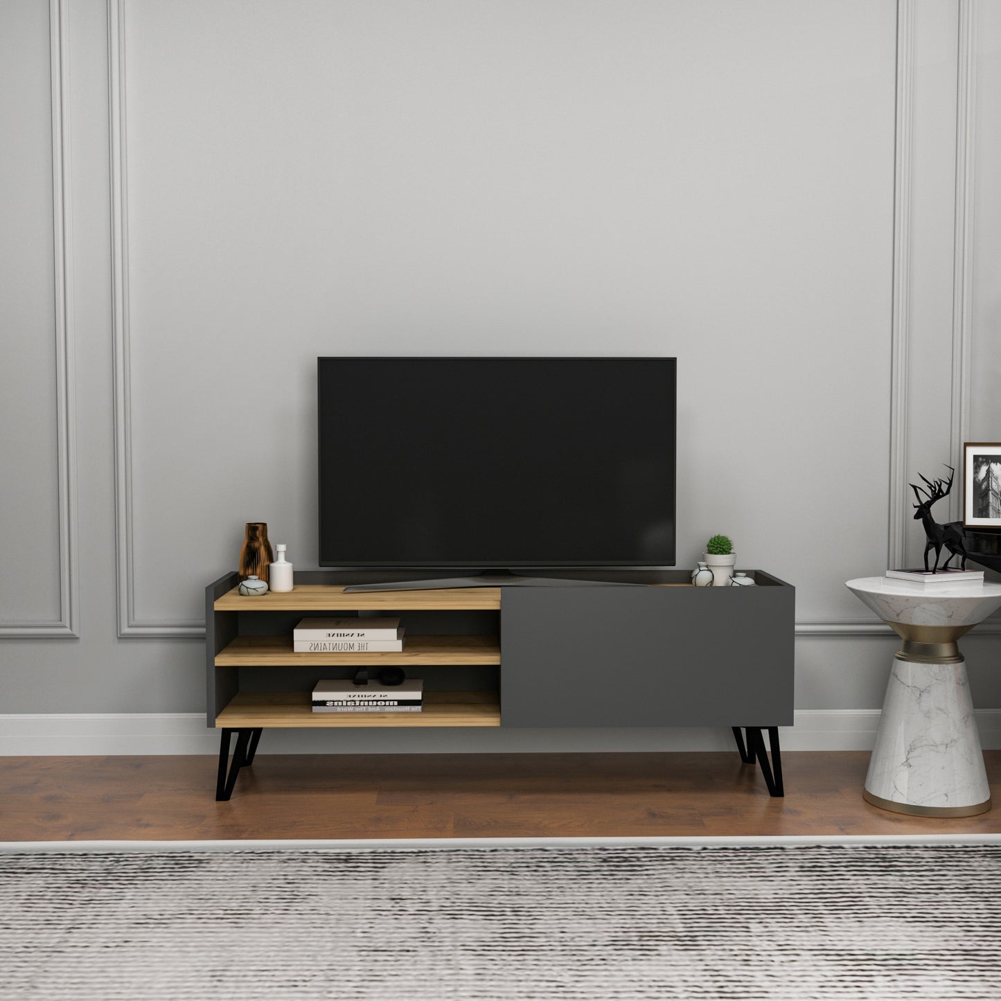 Cavera TV Stand with Cabinet and Shelves