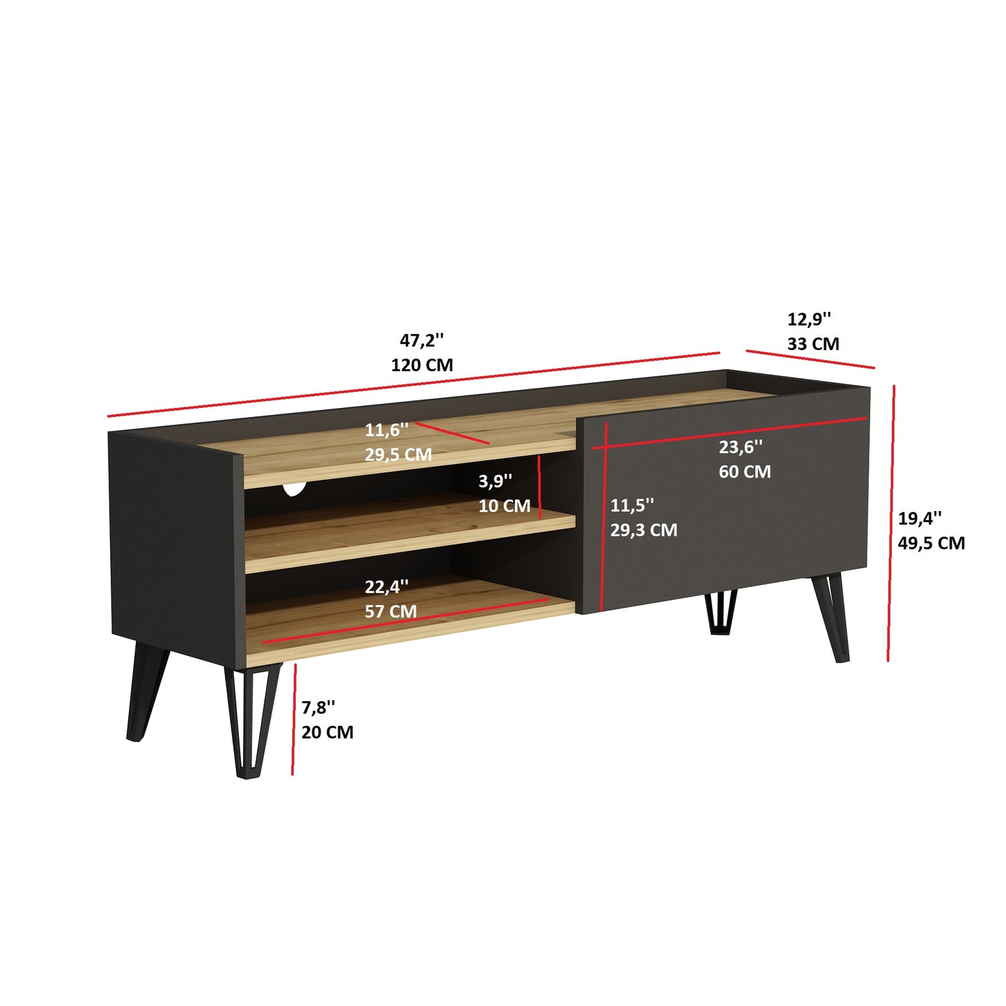 Cavera TV Stand with Cabinet and Shelves