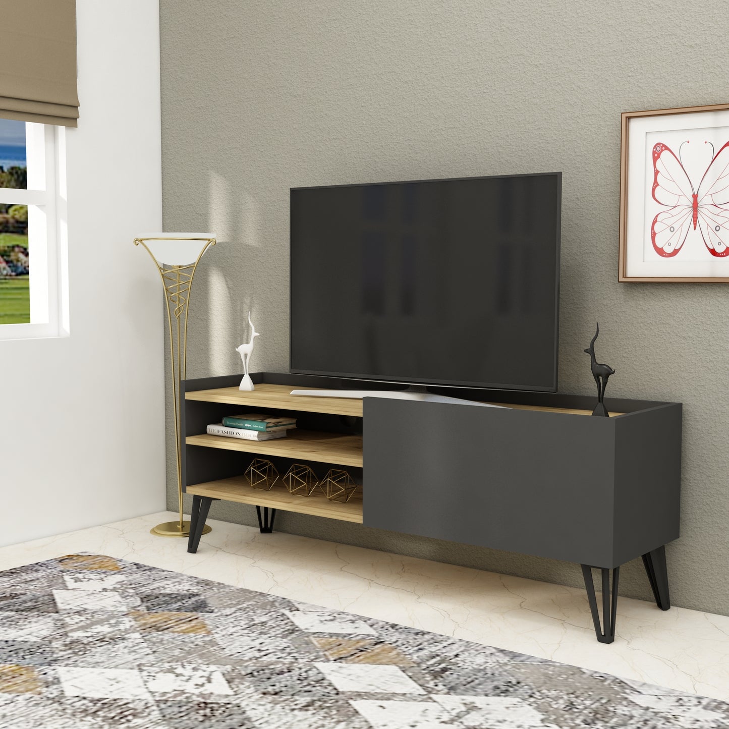 Cavera TV Stand with Cabinet and Shelves