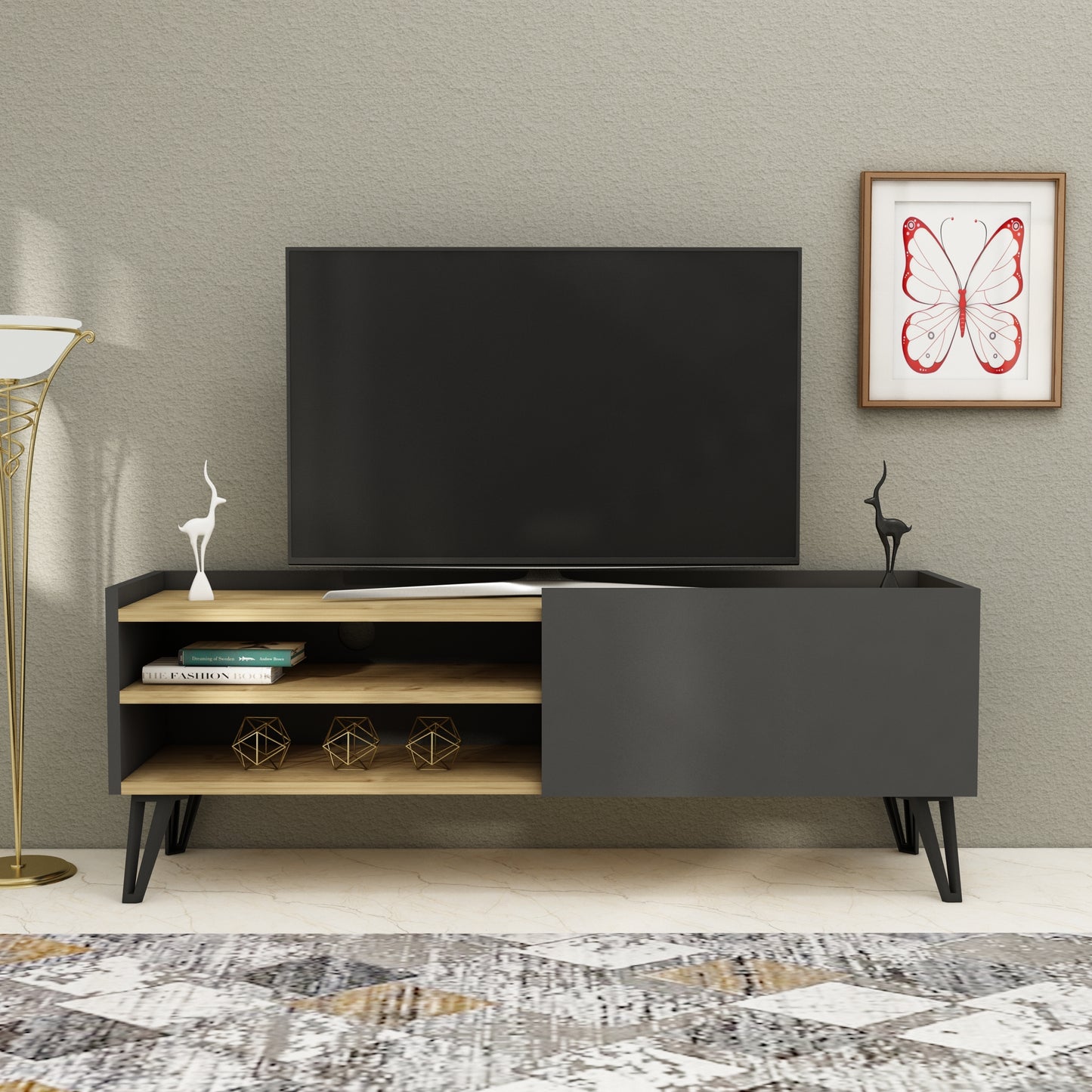 Cavera TV Stand with Cabinet and Shelves