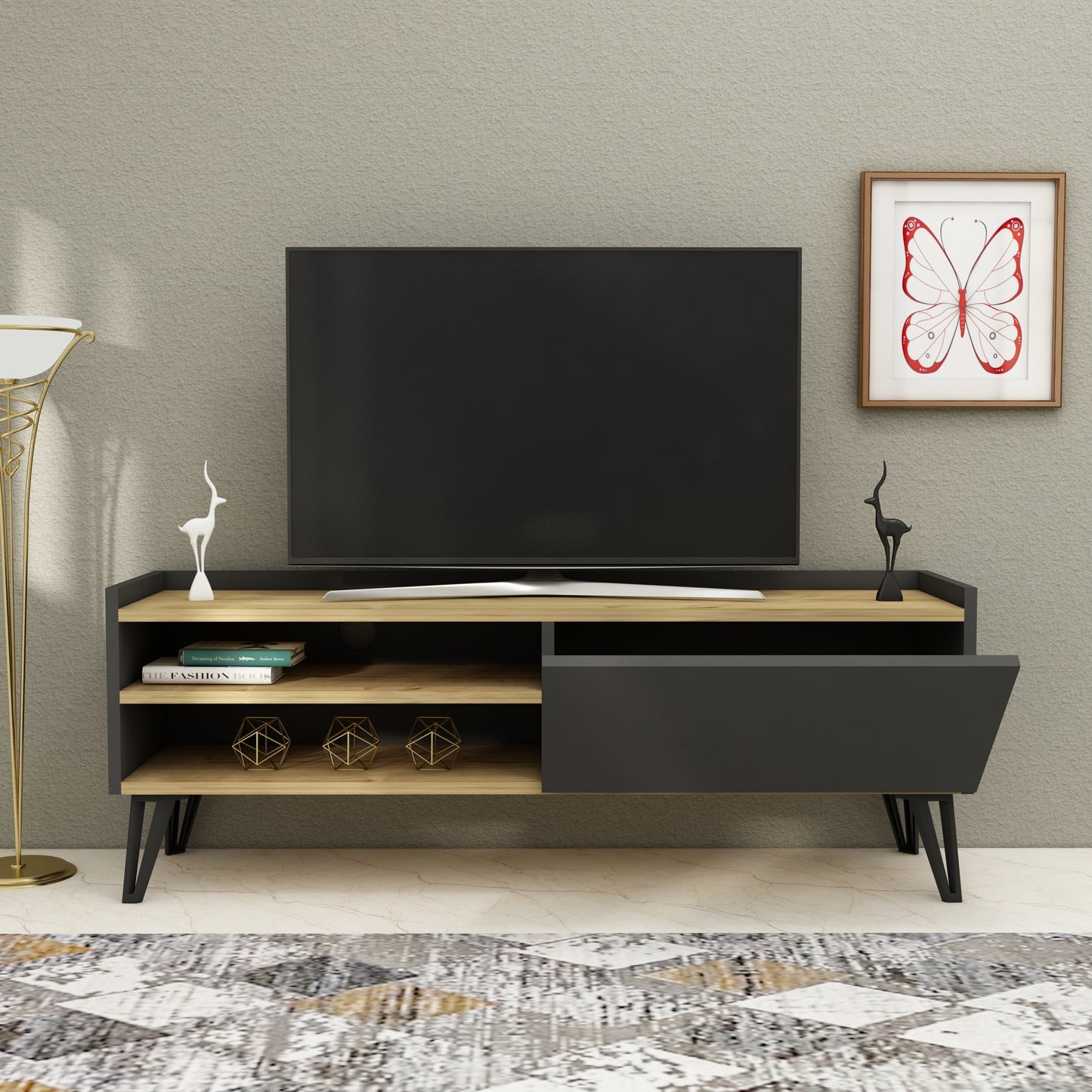 Cavera TV Stand with Cabinet and Shelves