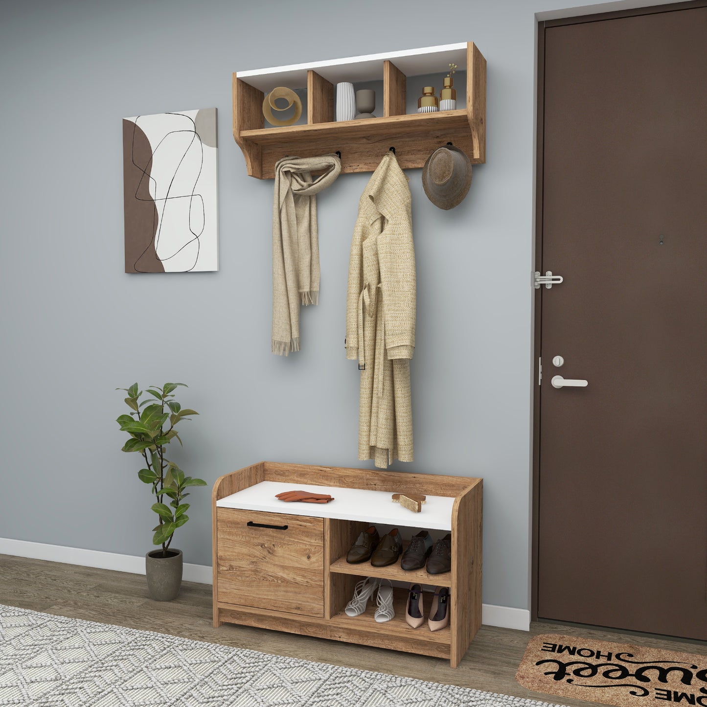 Aurora Hallway Coat Rack with Shelves