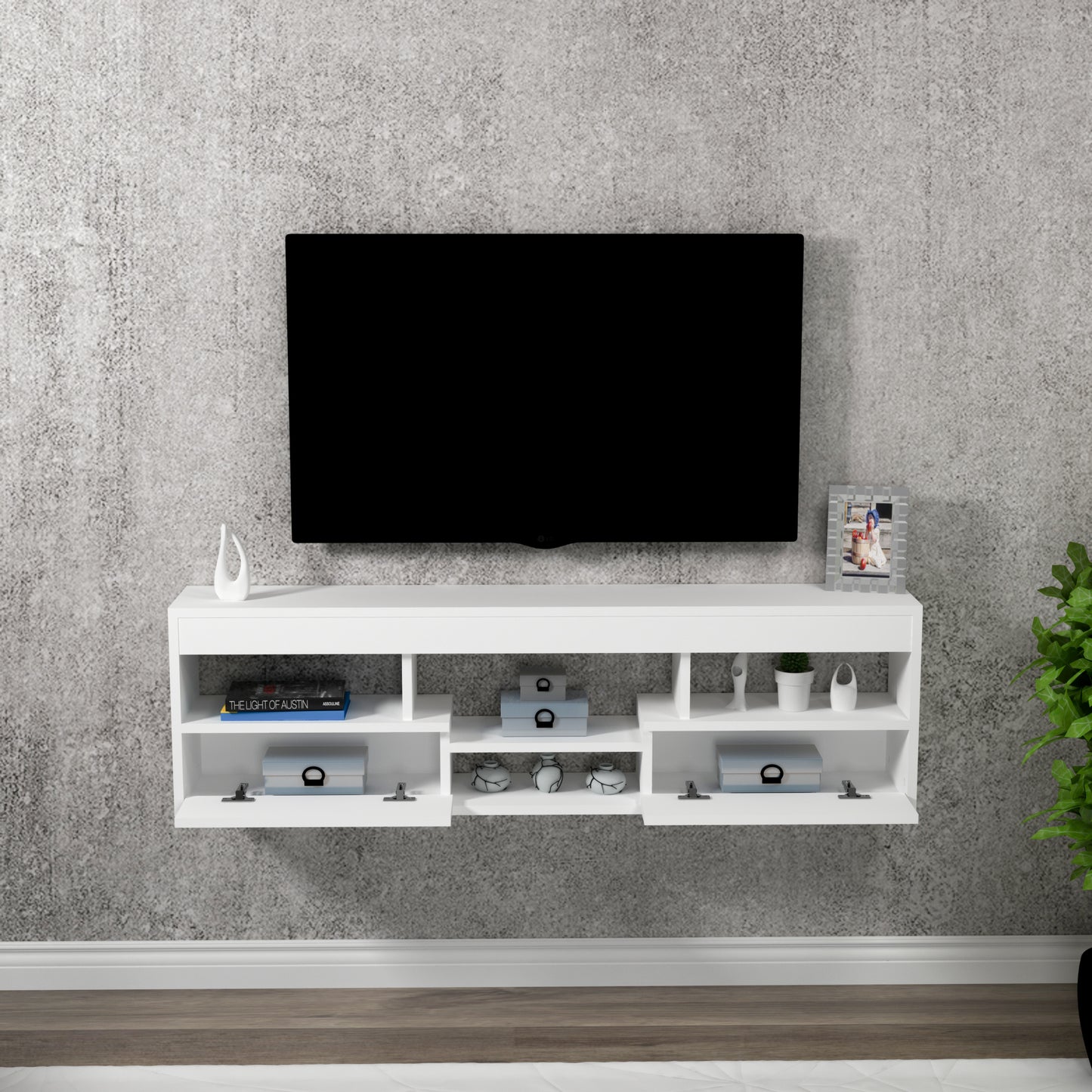 Boris Floating TV Stand with Shelves and Cabinets