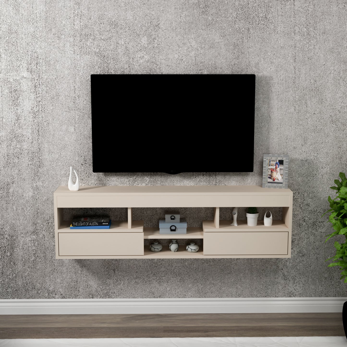 Boris Floating TV Stand with Shelves and Cabinets