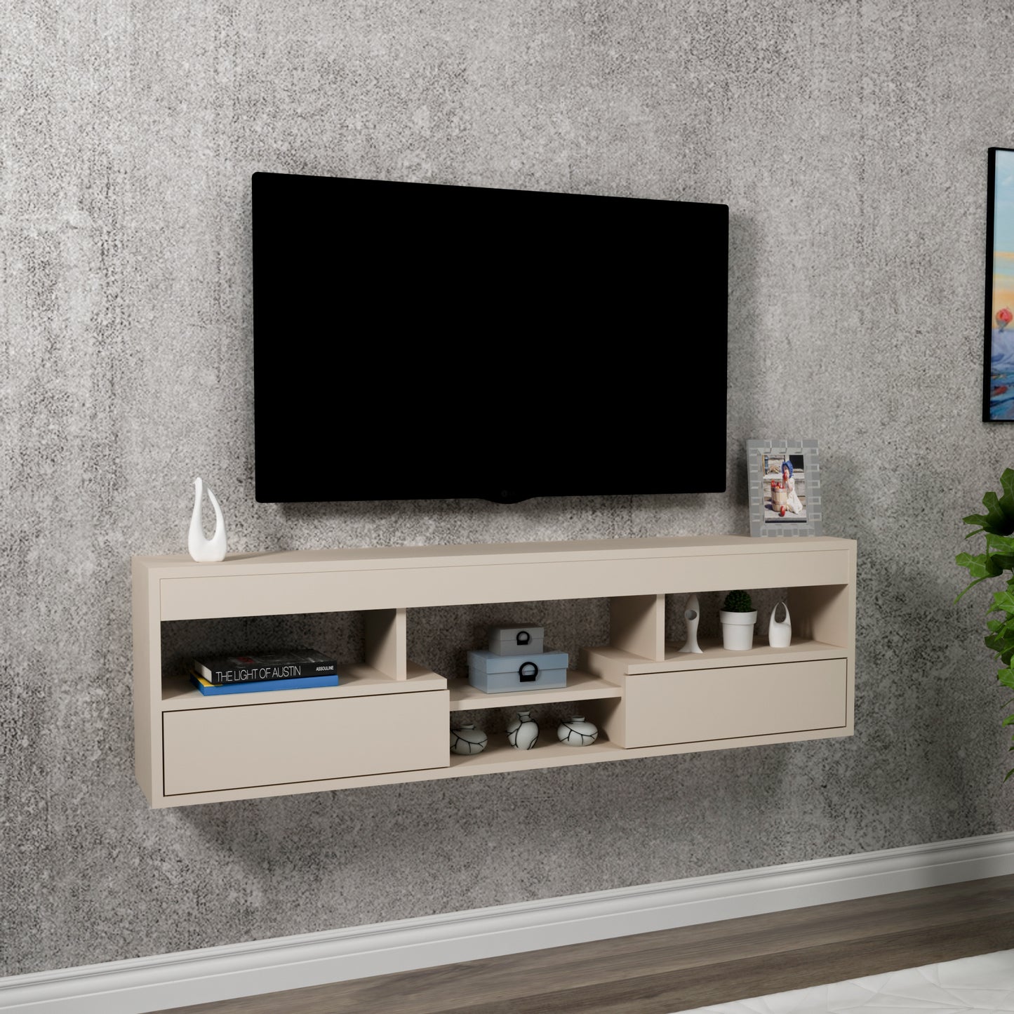 Boris Floating TV Stand with Shelves and Cabinets