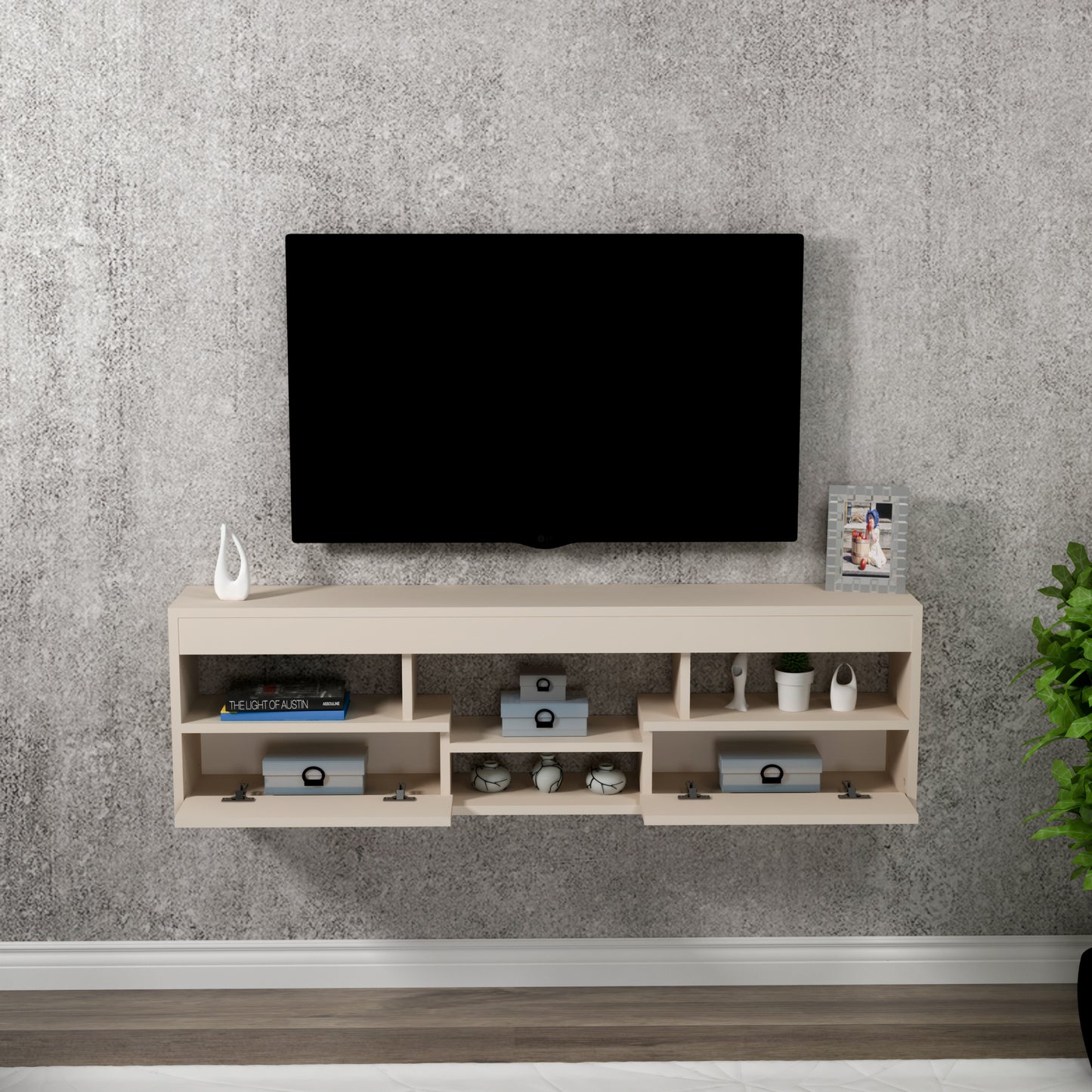 Boris Floating TV Stand with Shelves and Cabinets