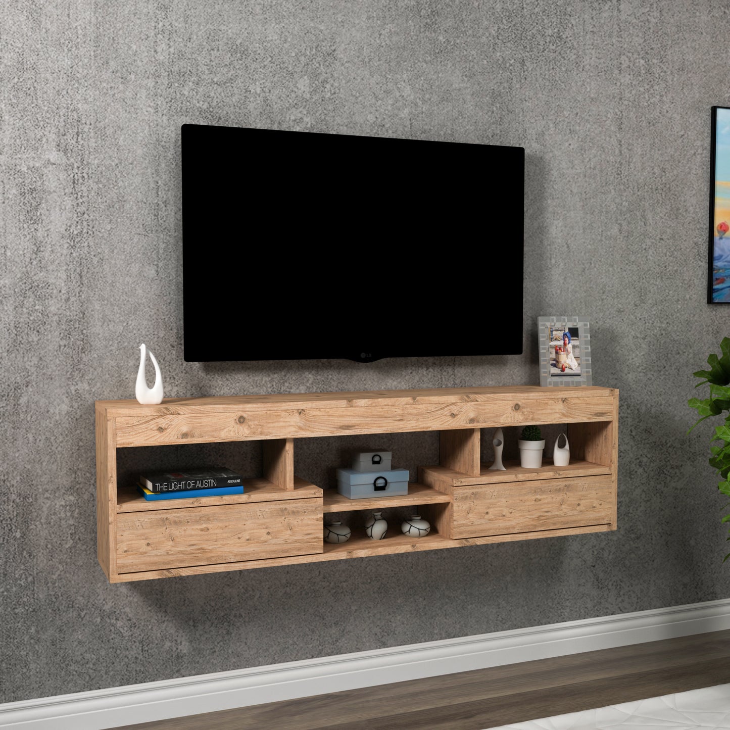Boris Floating TV Stand with Shelves and Cabinets