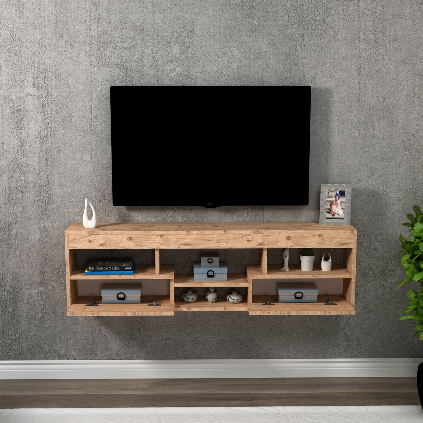 Boris Floating TV Stand with Shelves and Cabinets
