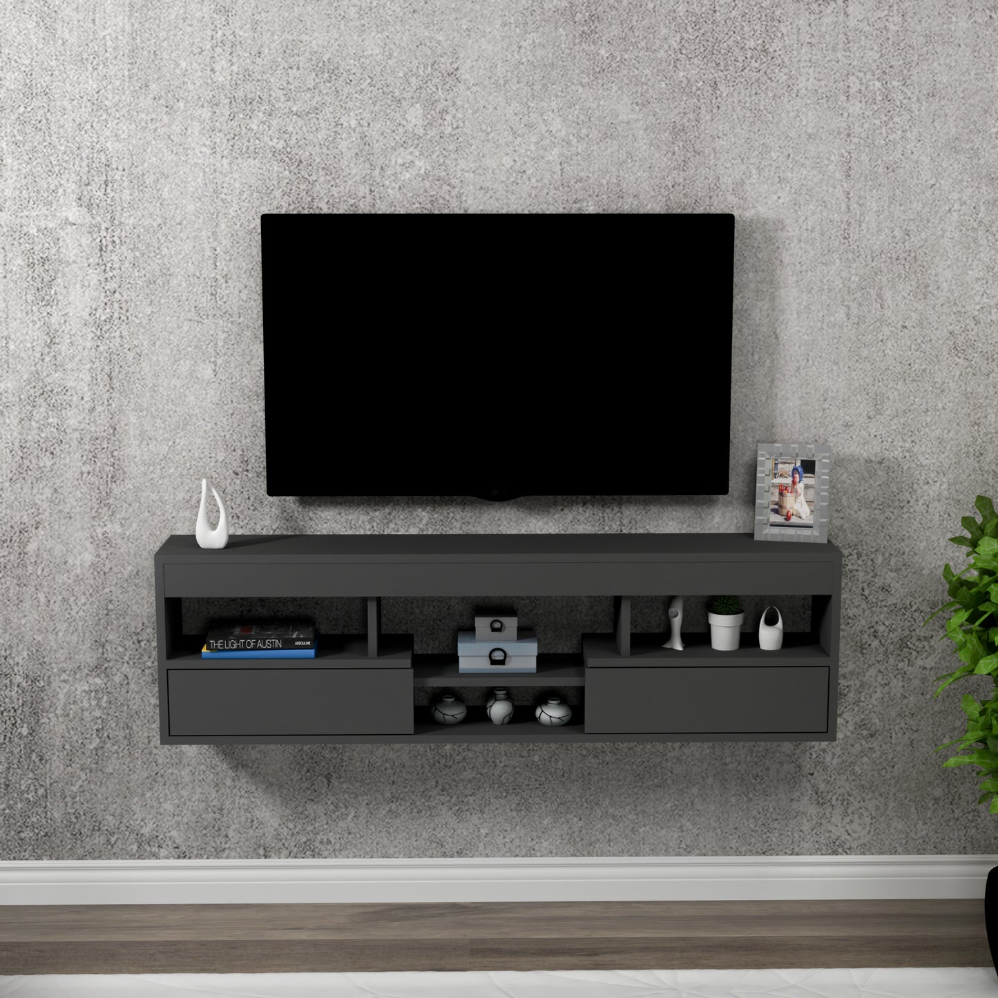 Boris Floating TV Stand with Shelves and Cabinets