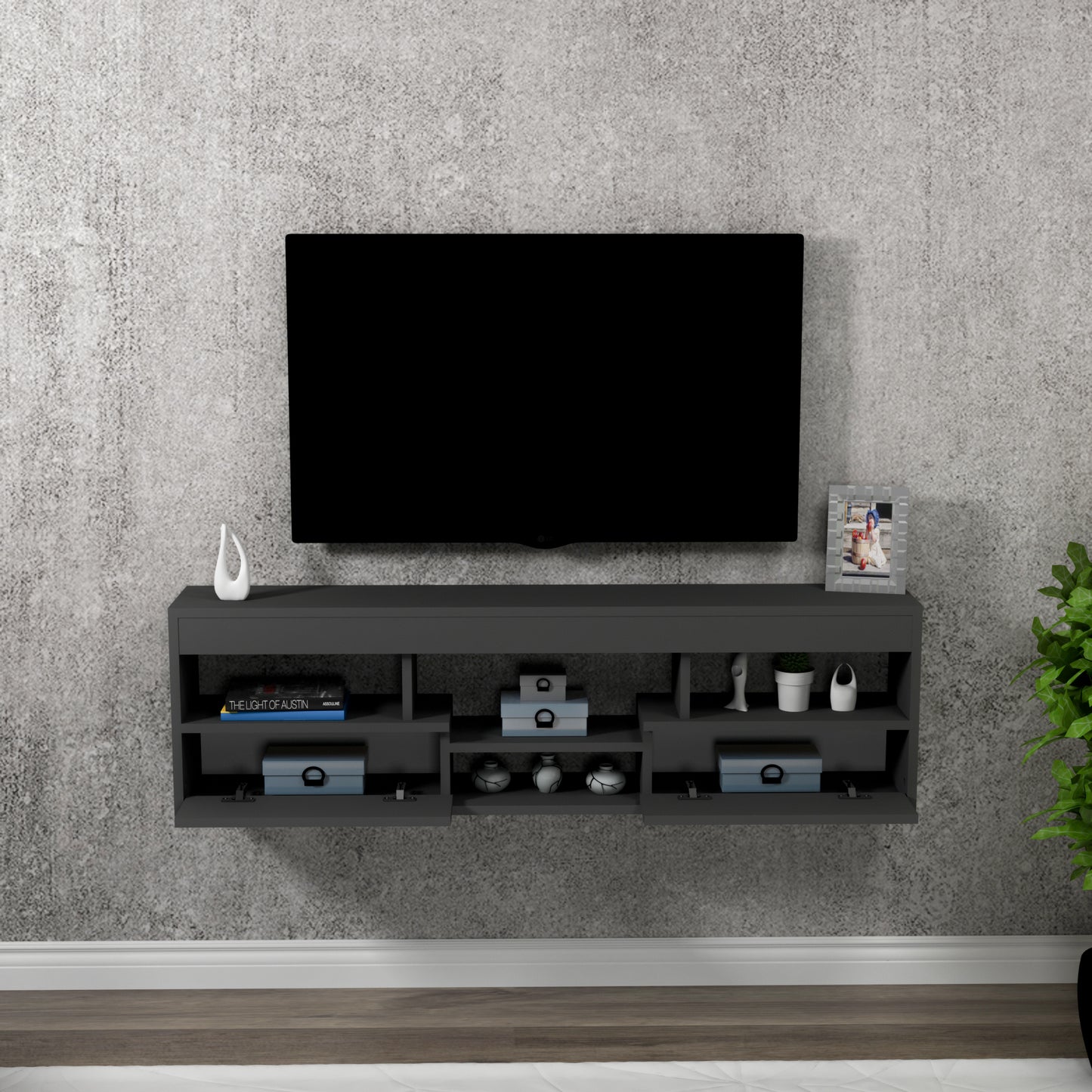 Boris Floating TV Stand with Shelves and Cabinets