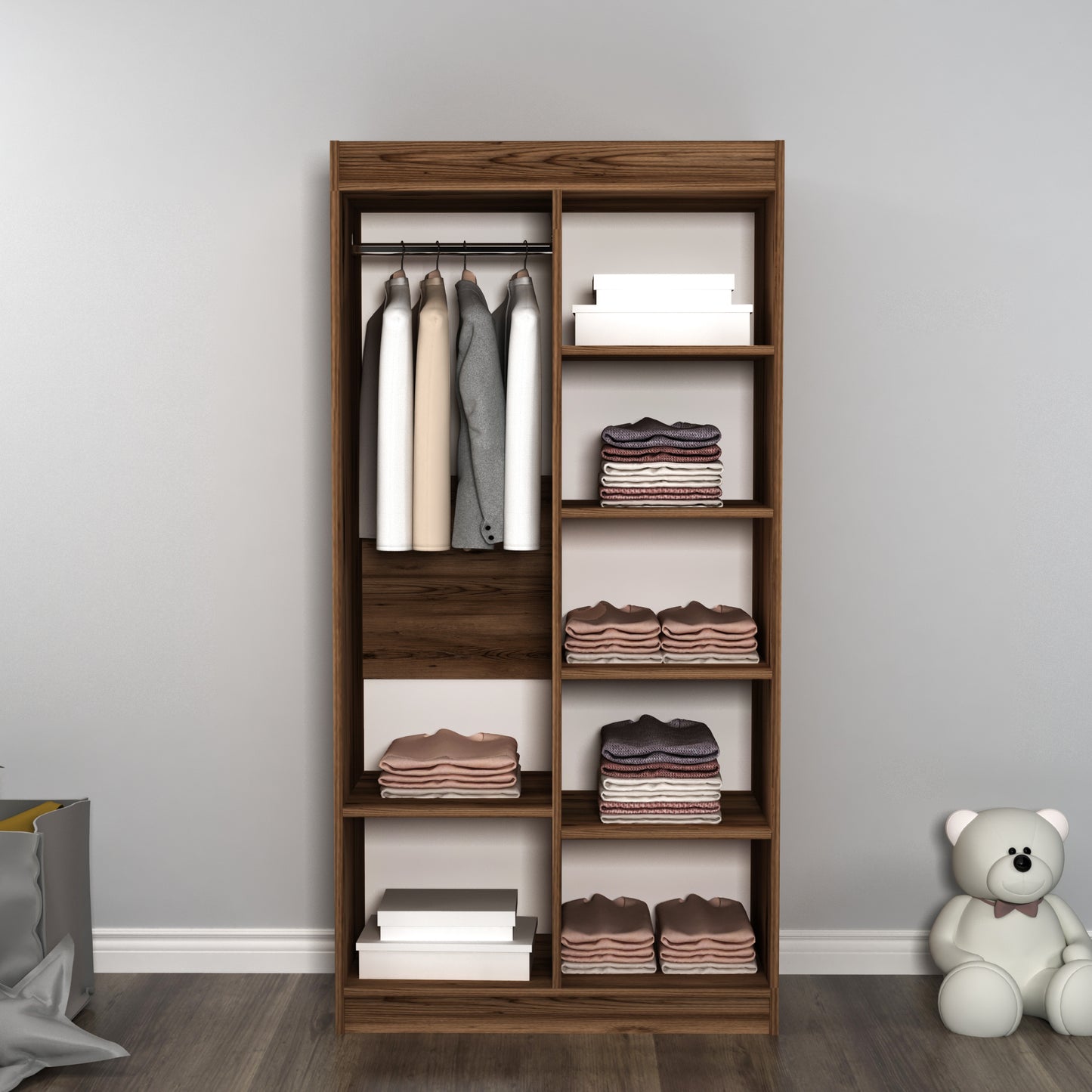 Achille Wardrobe with 2 Doors and 7 Shelves