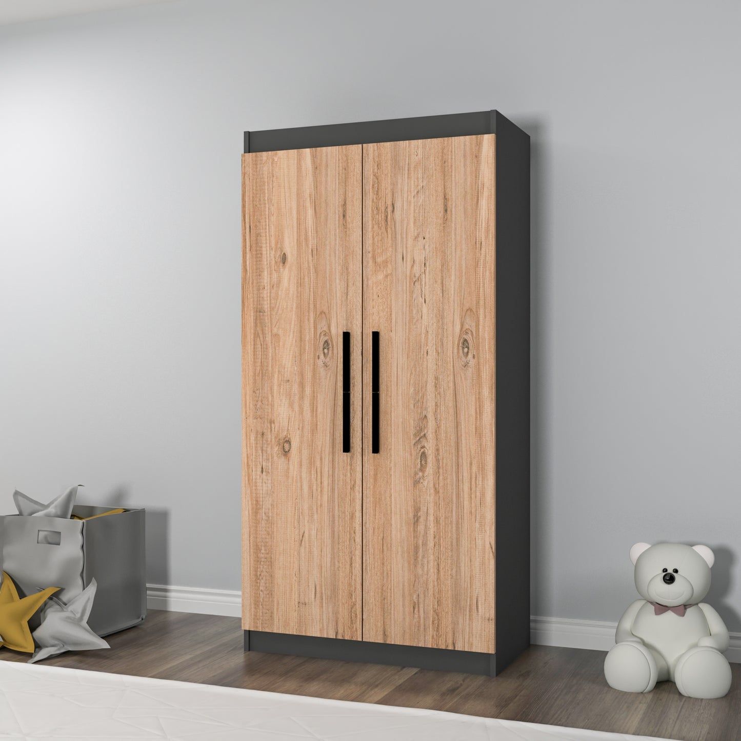 Achille Wardrobe with 2 Doors and 7 Shelves