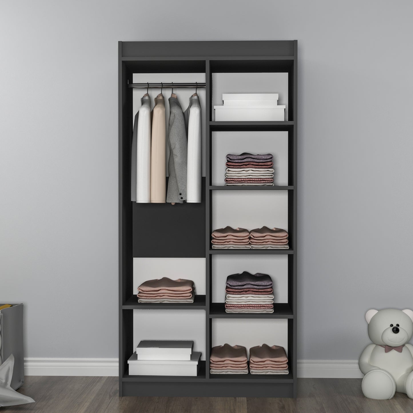 Achille Wardrobe with 2 Doors and 7 Shelves
