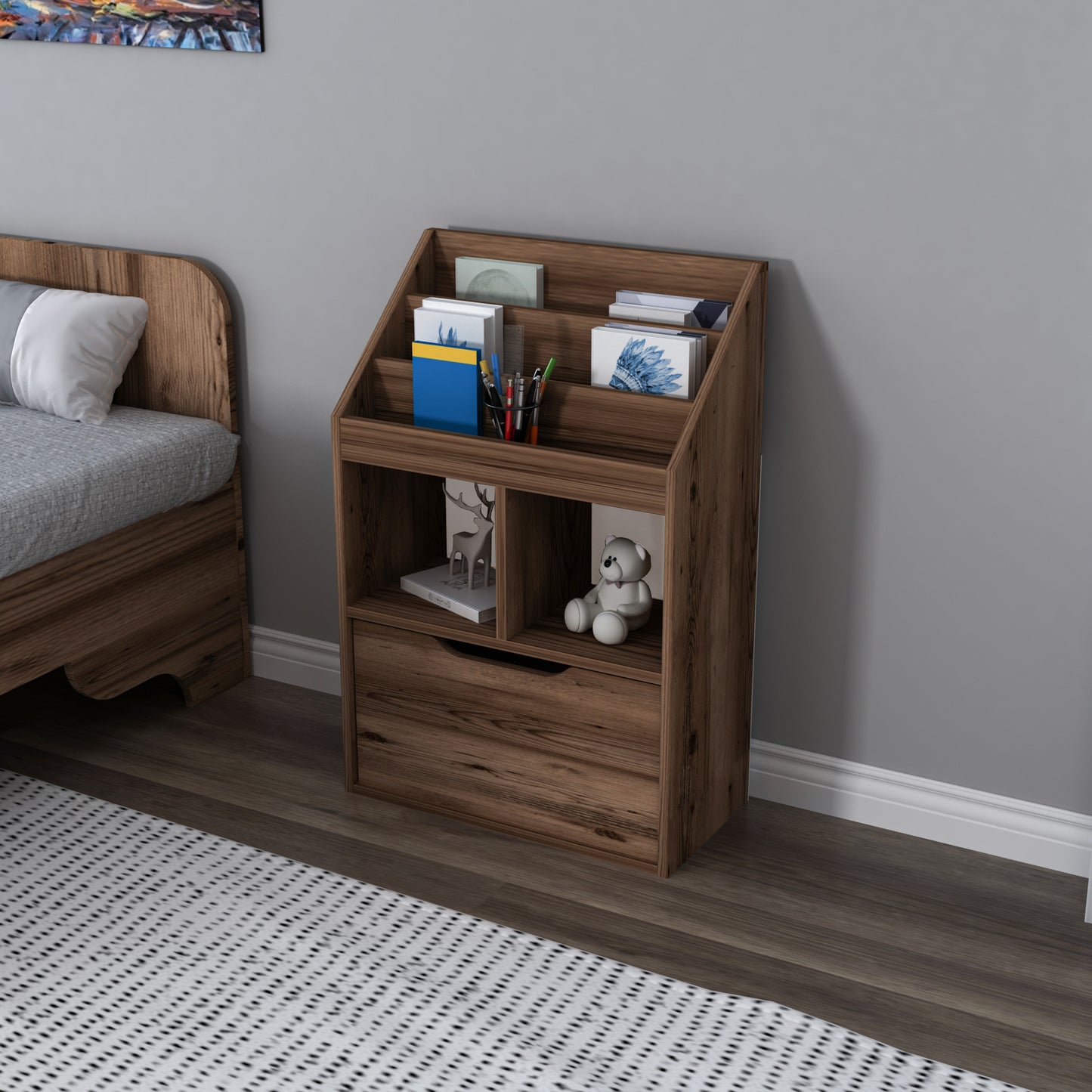 Chiara Magazine Rack with Cabinet