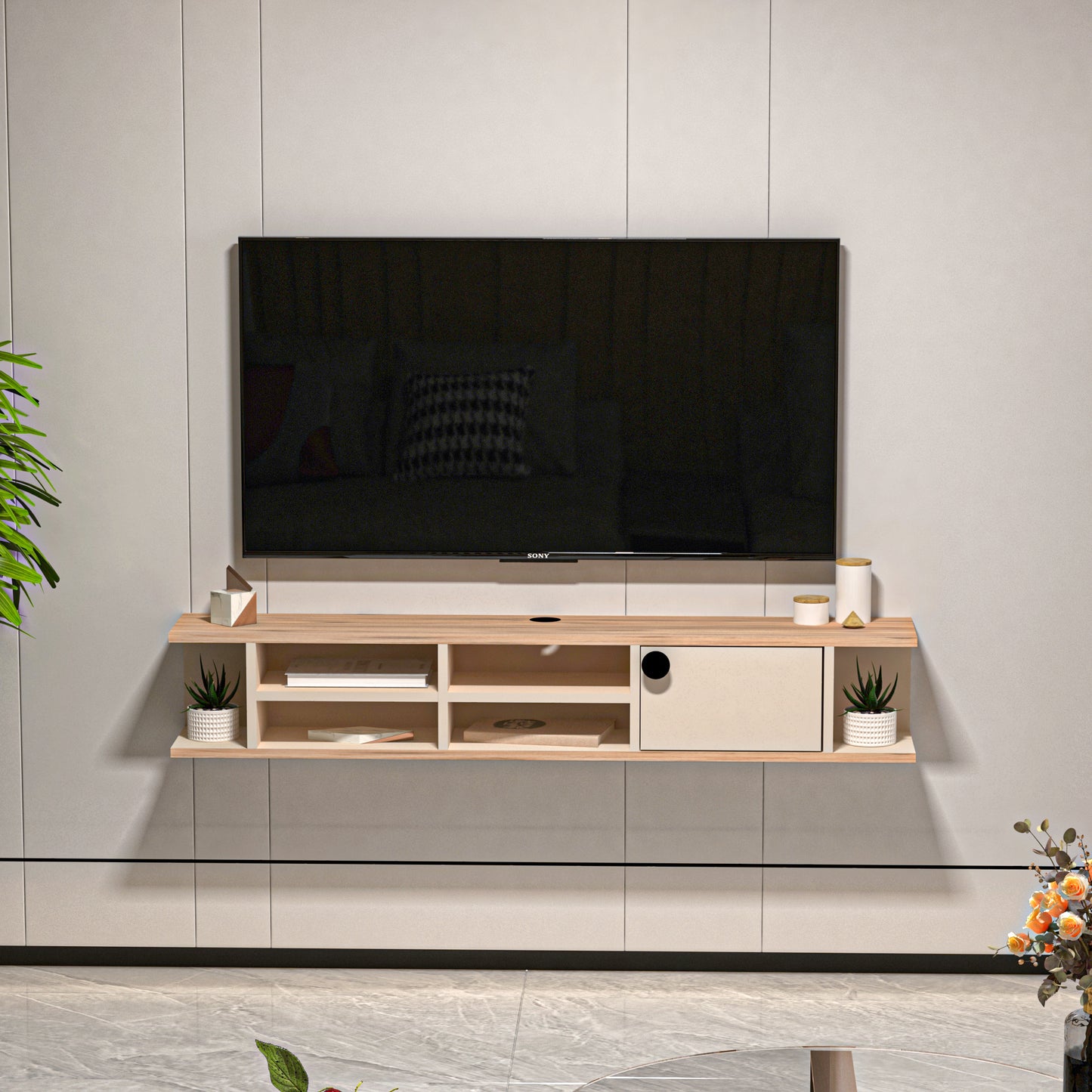 Chris Floating TV Stand with Shelves and Cabinets