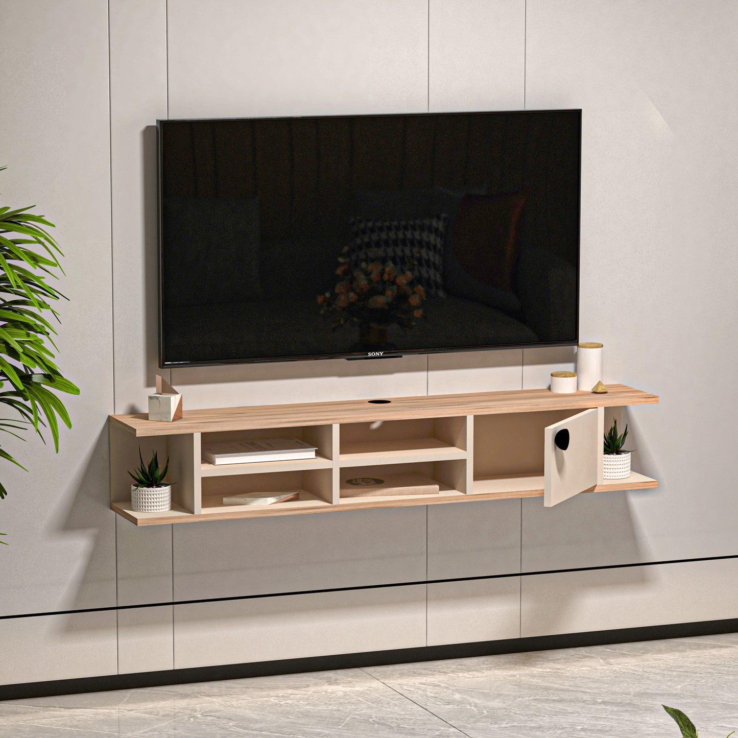 Chris Floating TV Stand with Shelves and Cabinets