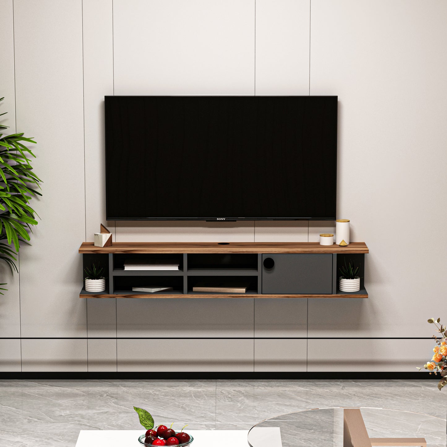 Chris Floating TV Stand with Shelves and Cabinets