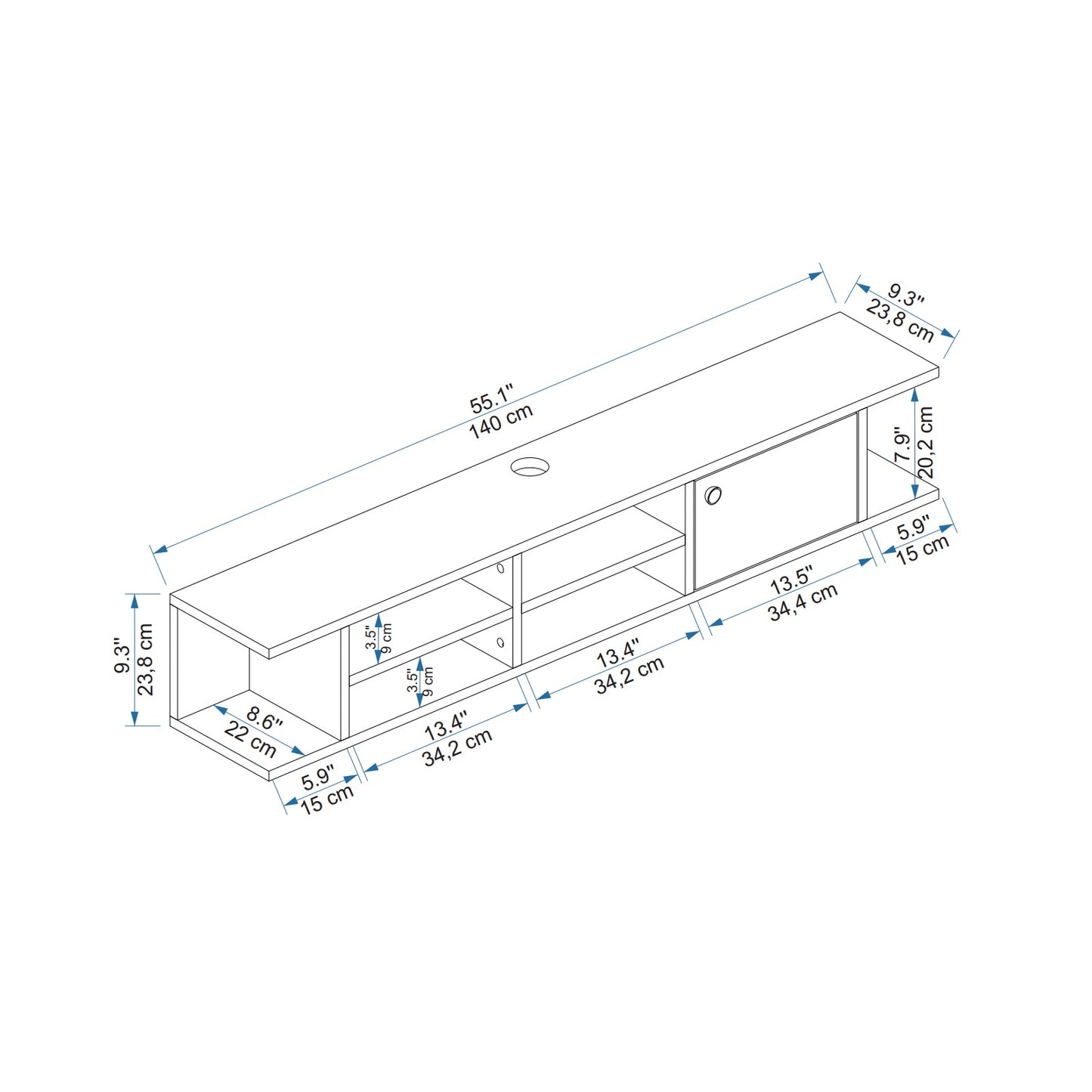 Chris Floating TV Stand with Shelves and Cabinets