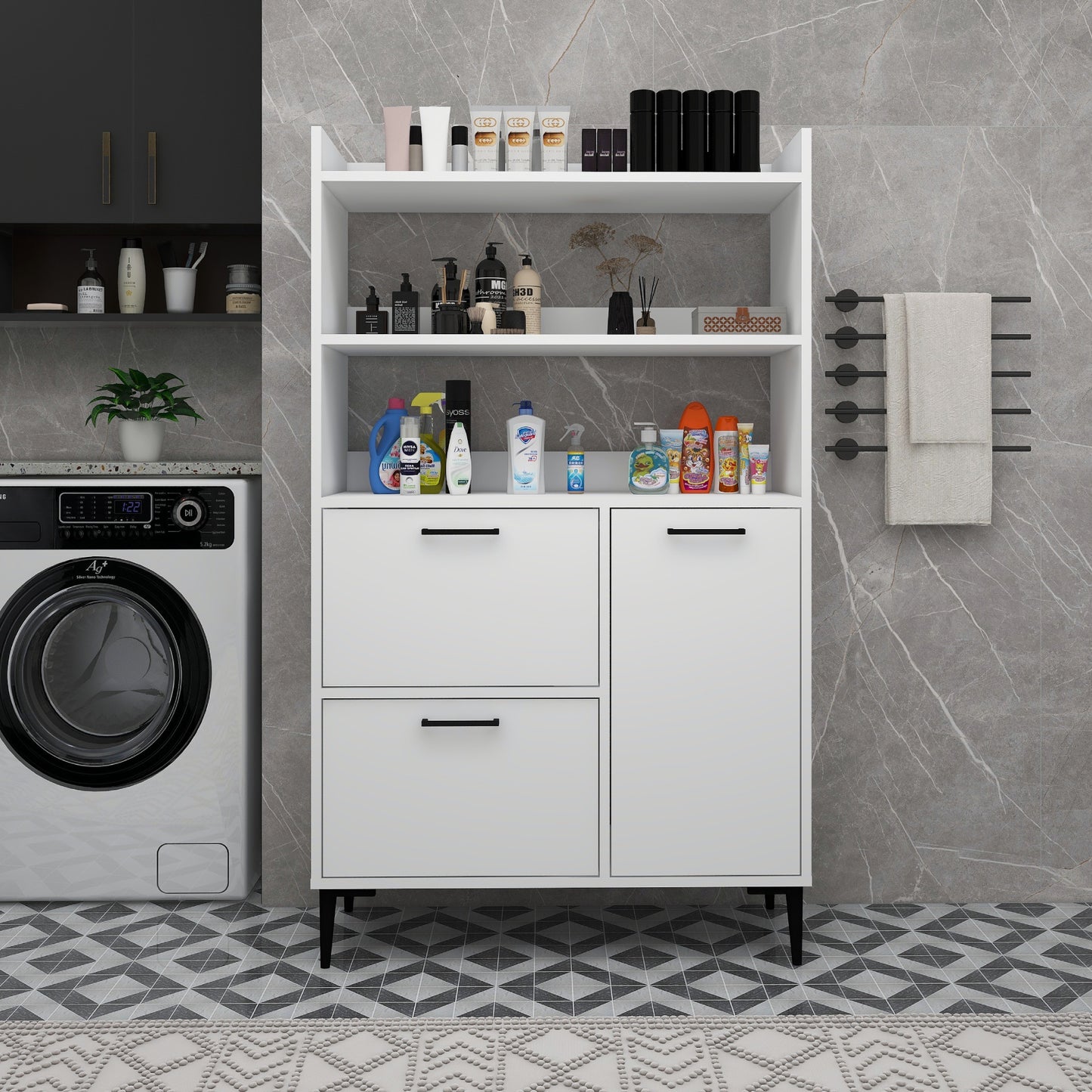 Meuble de salle de bain Caleb avec étagères