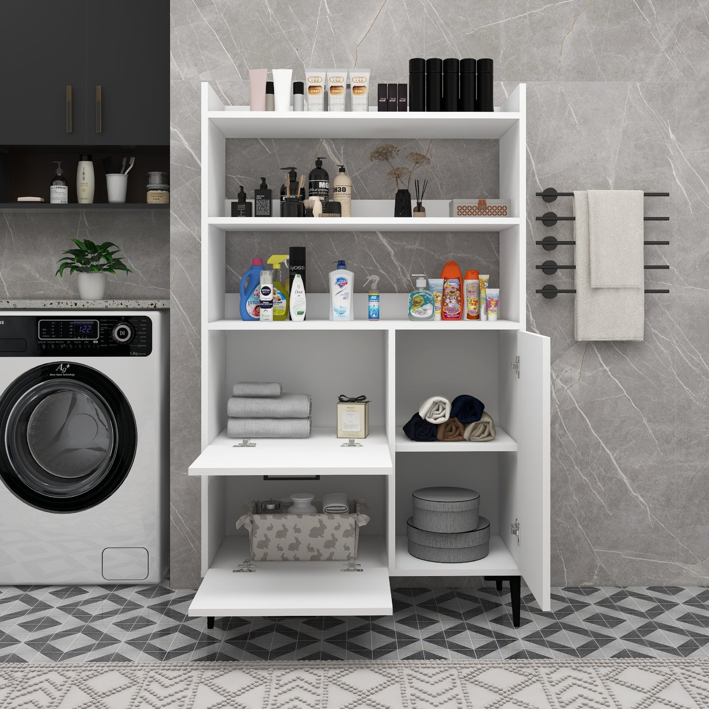 Meuble de salle de bain Caleb avec étagères