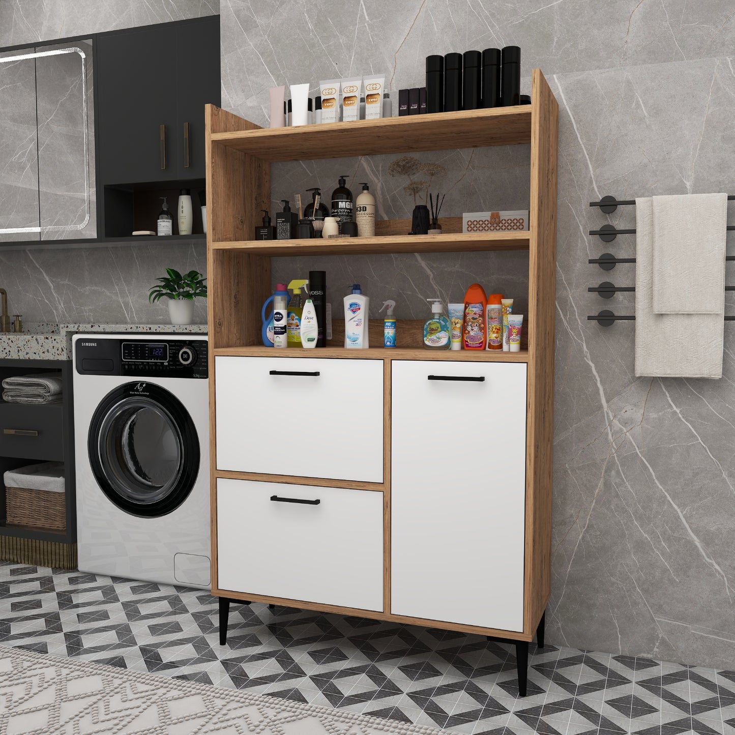 Meuble de salle de bain Caleb avec étagères