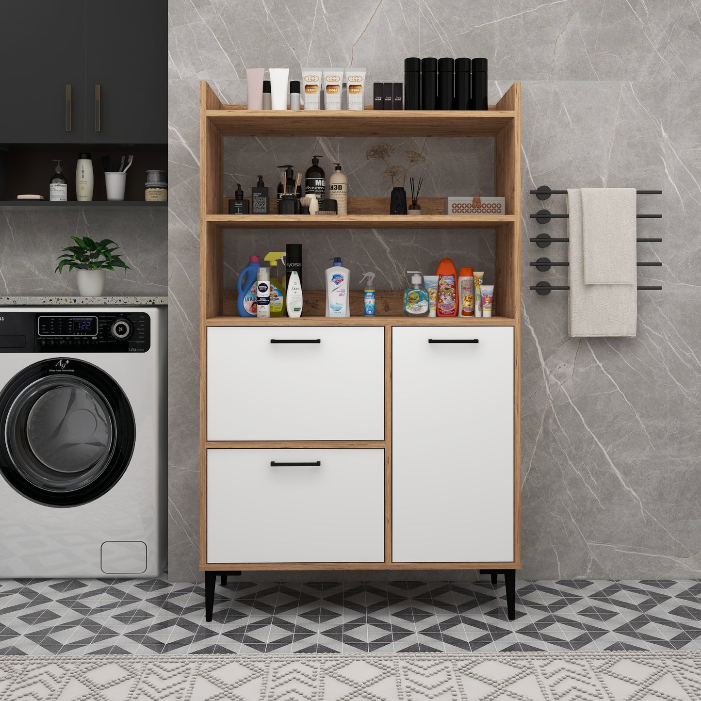Meuble de salle de bain Caleb avec étagères