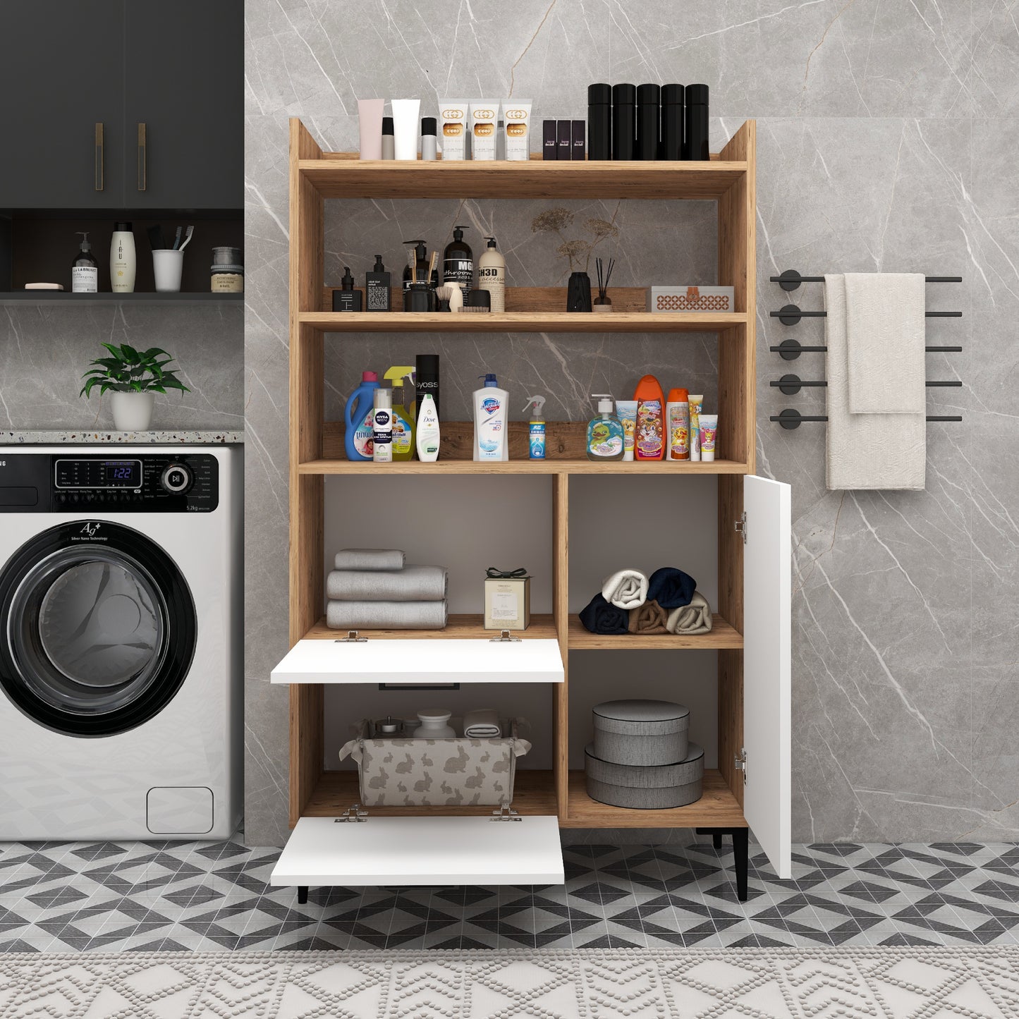 Meuble de salle de bain Caleb avec étagères