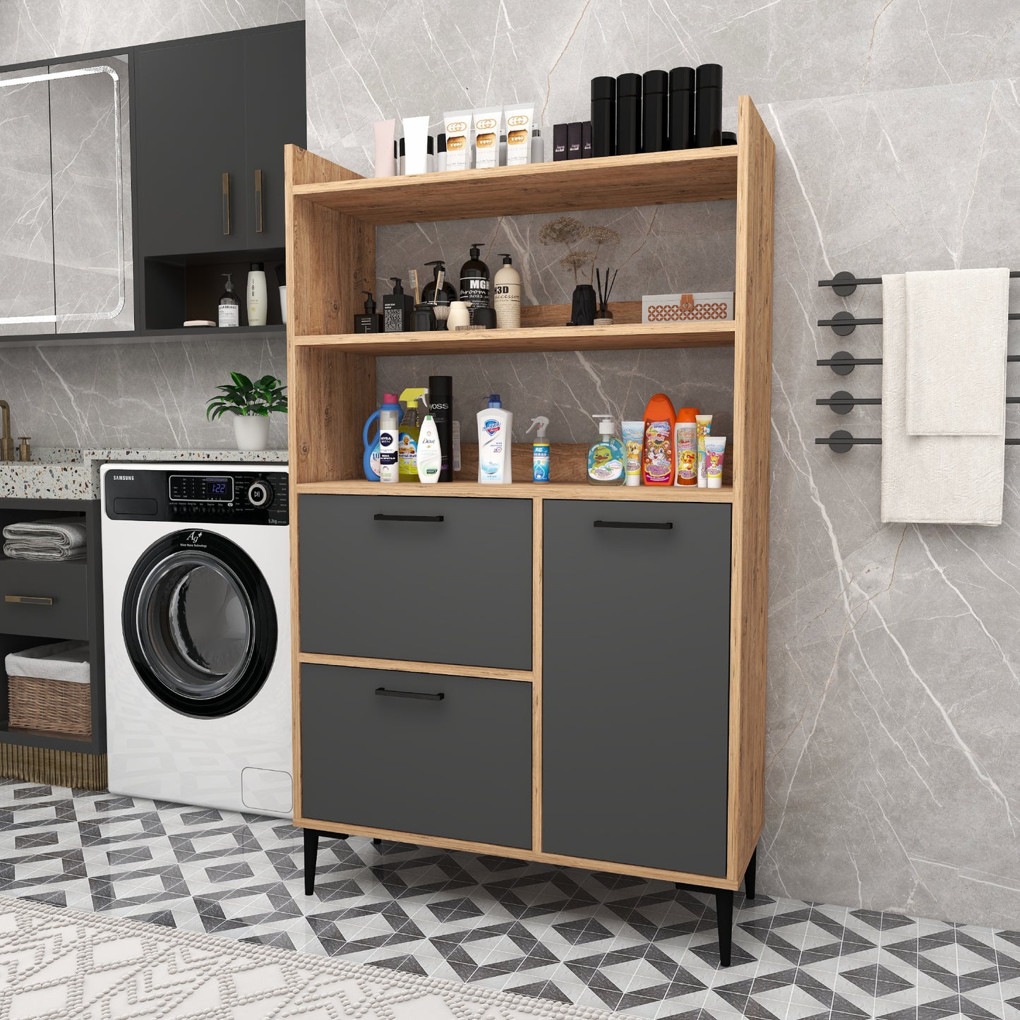 Meuble de salle de bain Caleb avec étagères