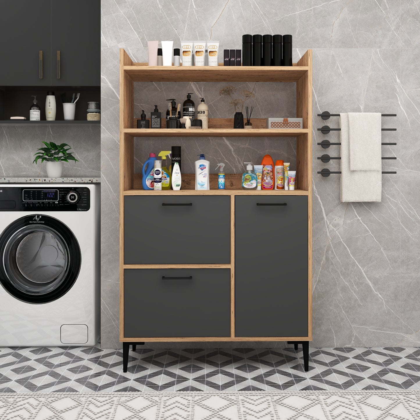 Meuble de salle de bain Caleb avec étagères