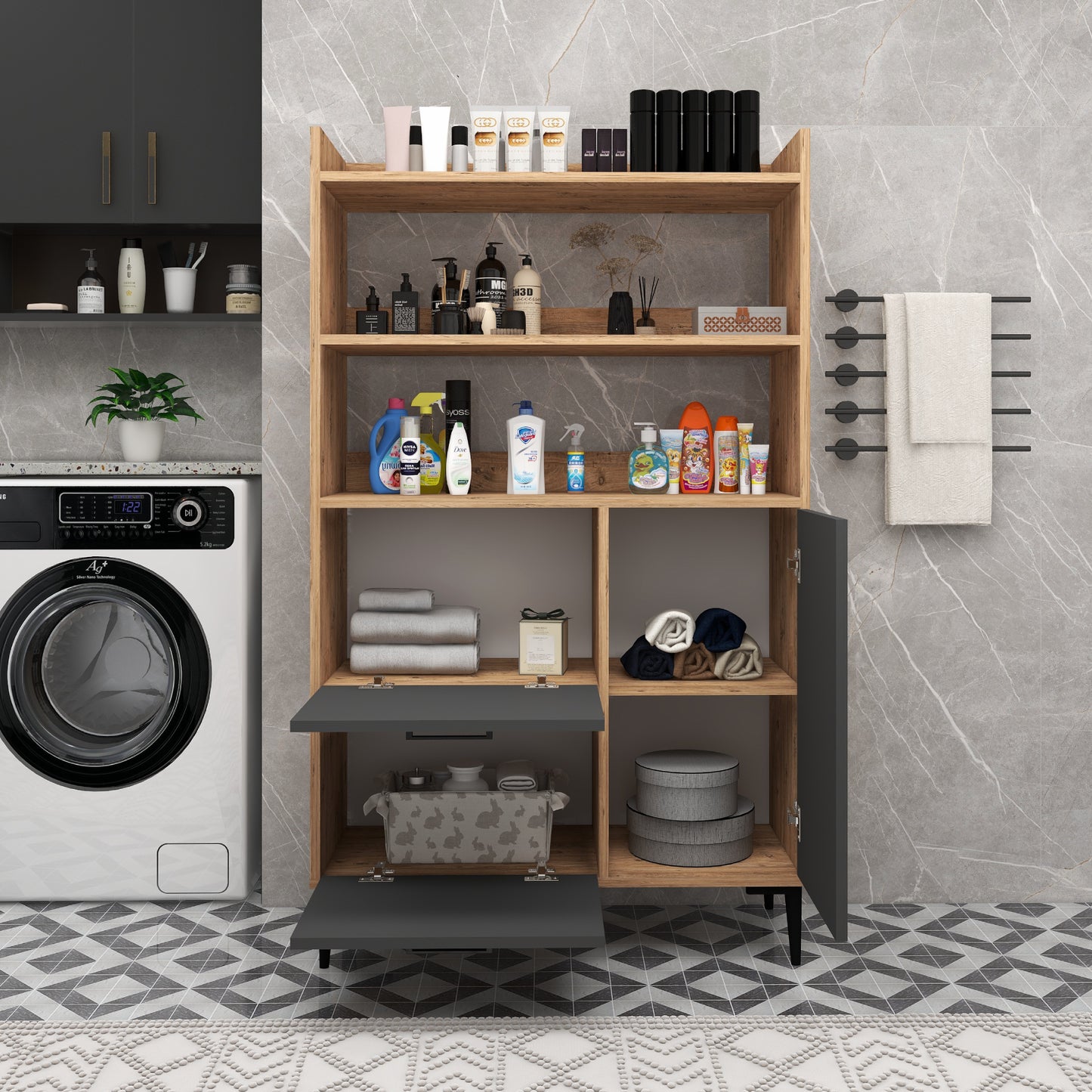 Meuble de salle de bain Caleb avec étagères