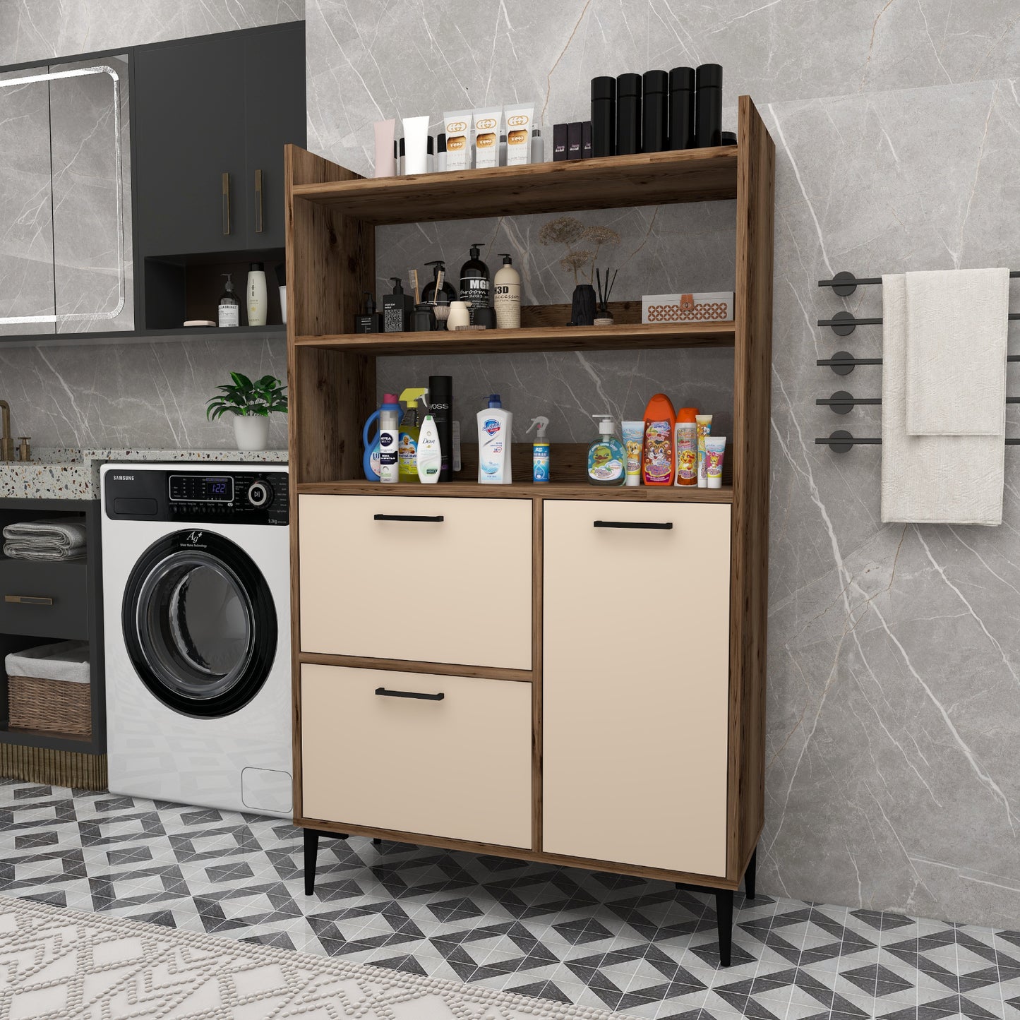 Meuble de salle de bain Caleb avec étagères