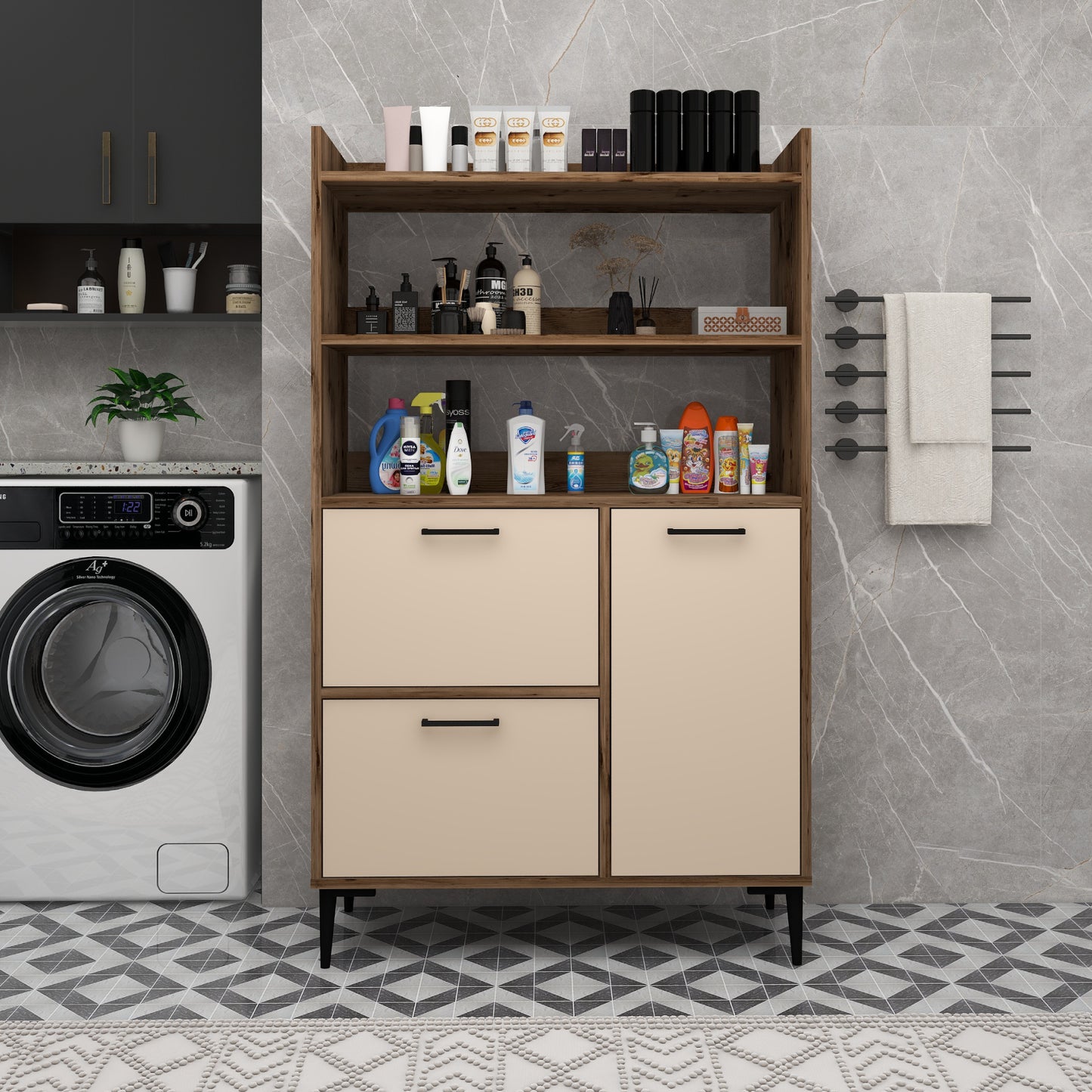 Meuble de salle de bain Caleb avec étagères