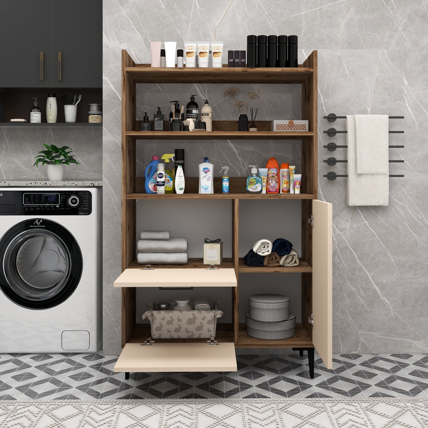 Meuble de salle de bain Caleb avec étagères