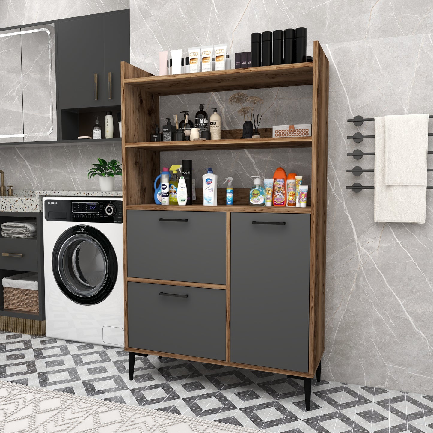 Meuble de salle de bain Caleb avec étagères