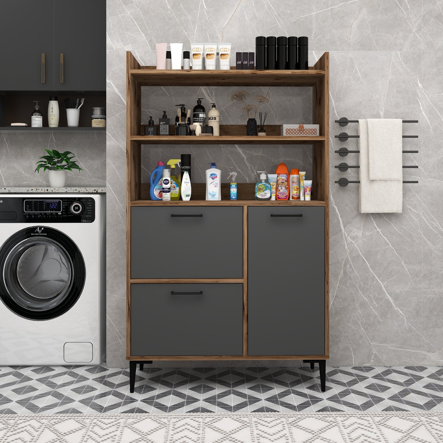 Meuble de salle de bain Caleb avec étagères
