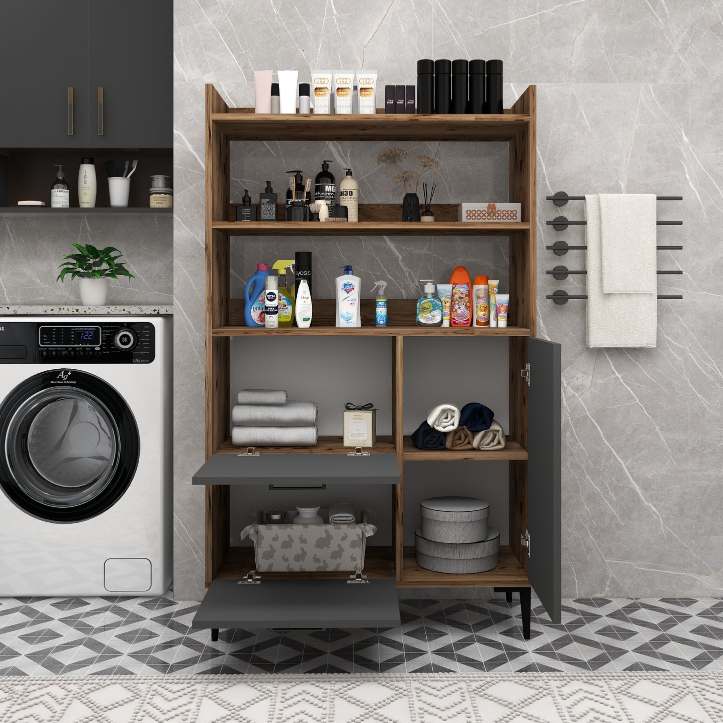 Meuble de salle de bain Caleb avec étagères