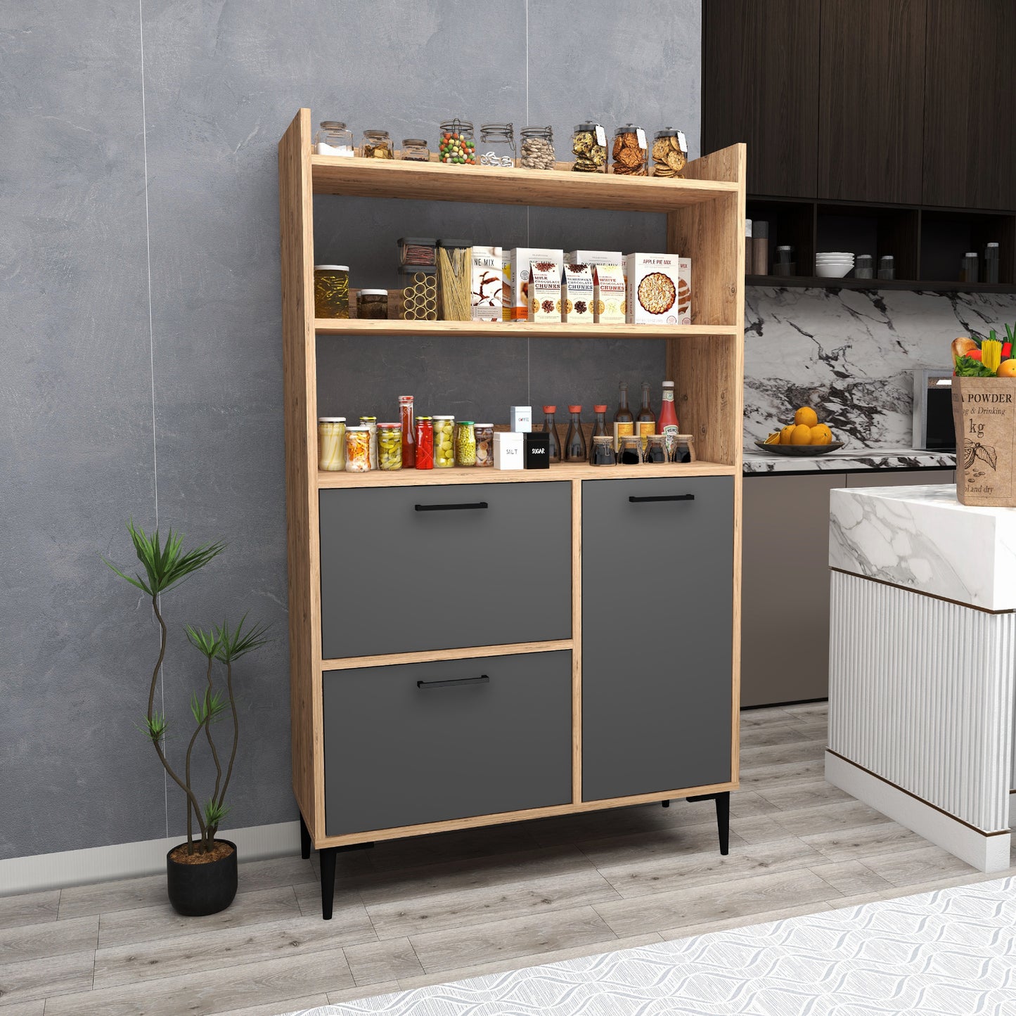 Caleb Kitchen Cabinet with Shelves