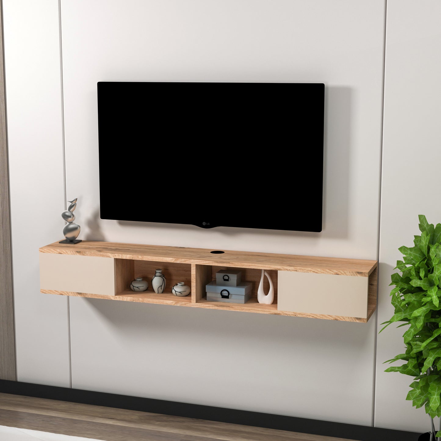 Colin Floating TV Stand with Shelves and Cabinets