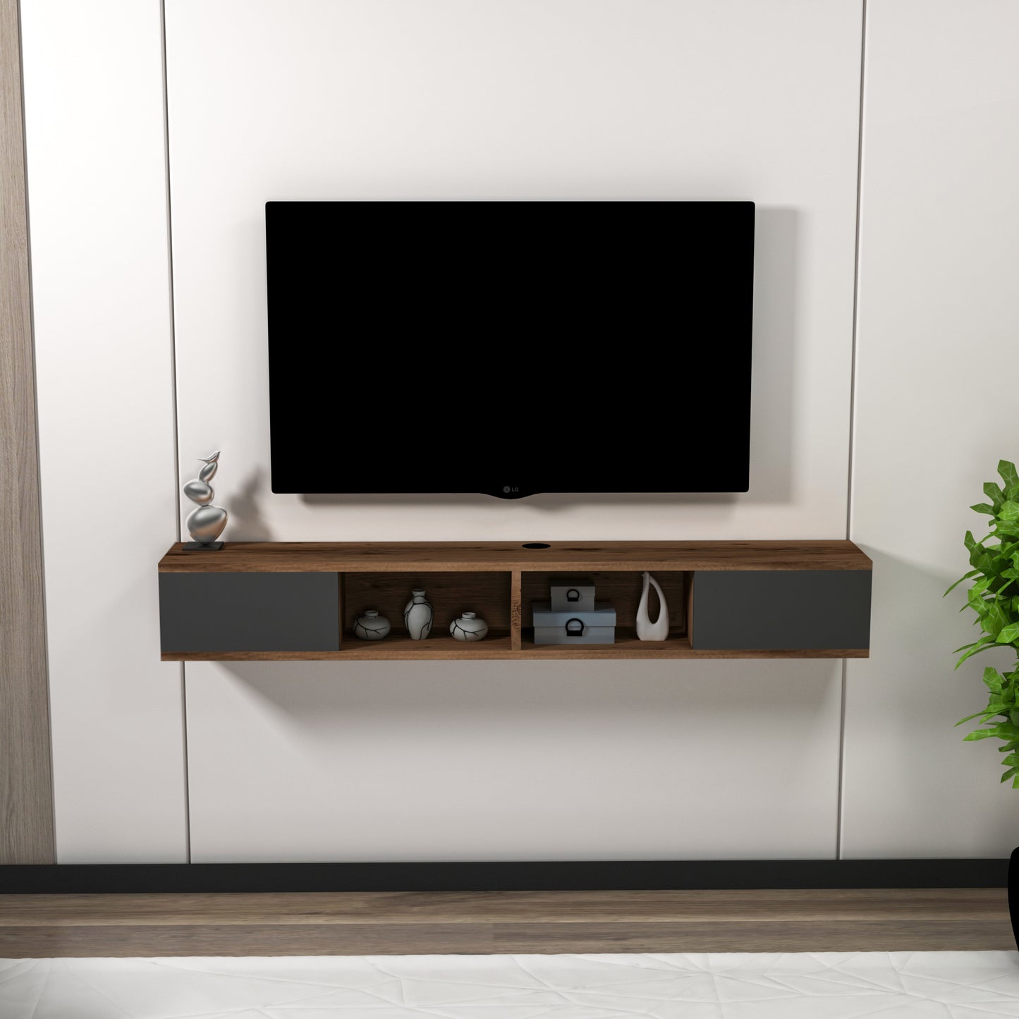 Colin Floating TV Stand with Shelves and Cabinets