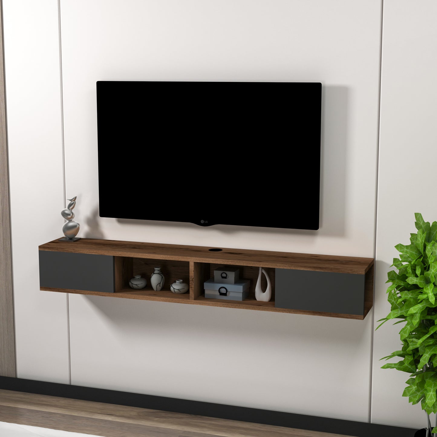 Colin Floating TV Stand with Shelves and Cabinets