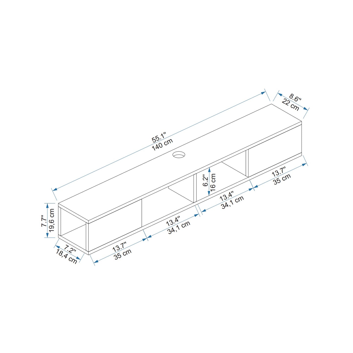 Colin Floating TV Stand with Shelves and Cabinets