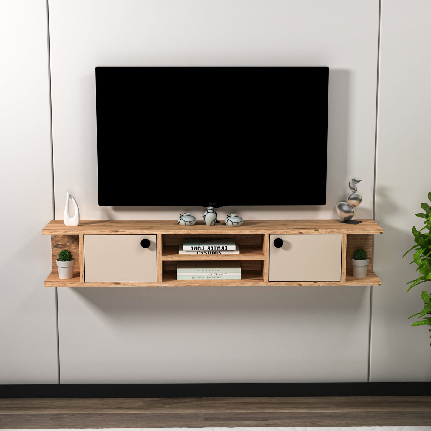 Joe Floating TV Stand with Shelves and Cabinets