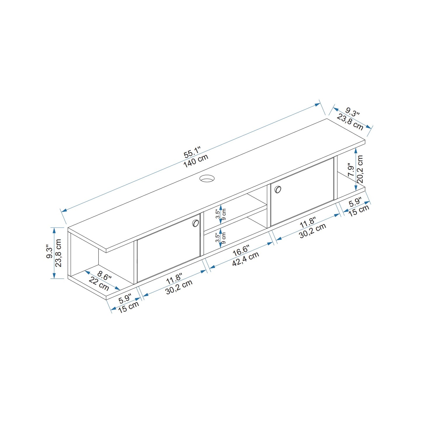 Joe Floating TV Stand with Shelves and Cabinets