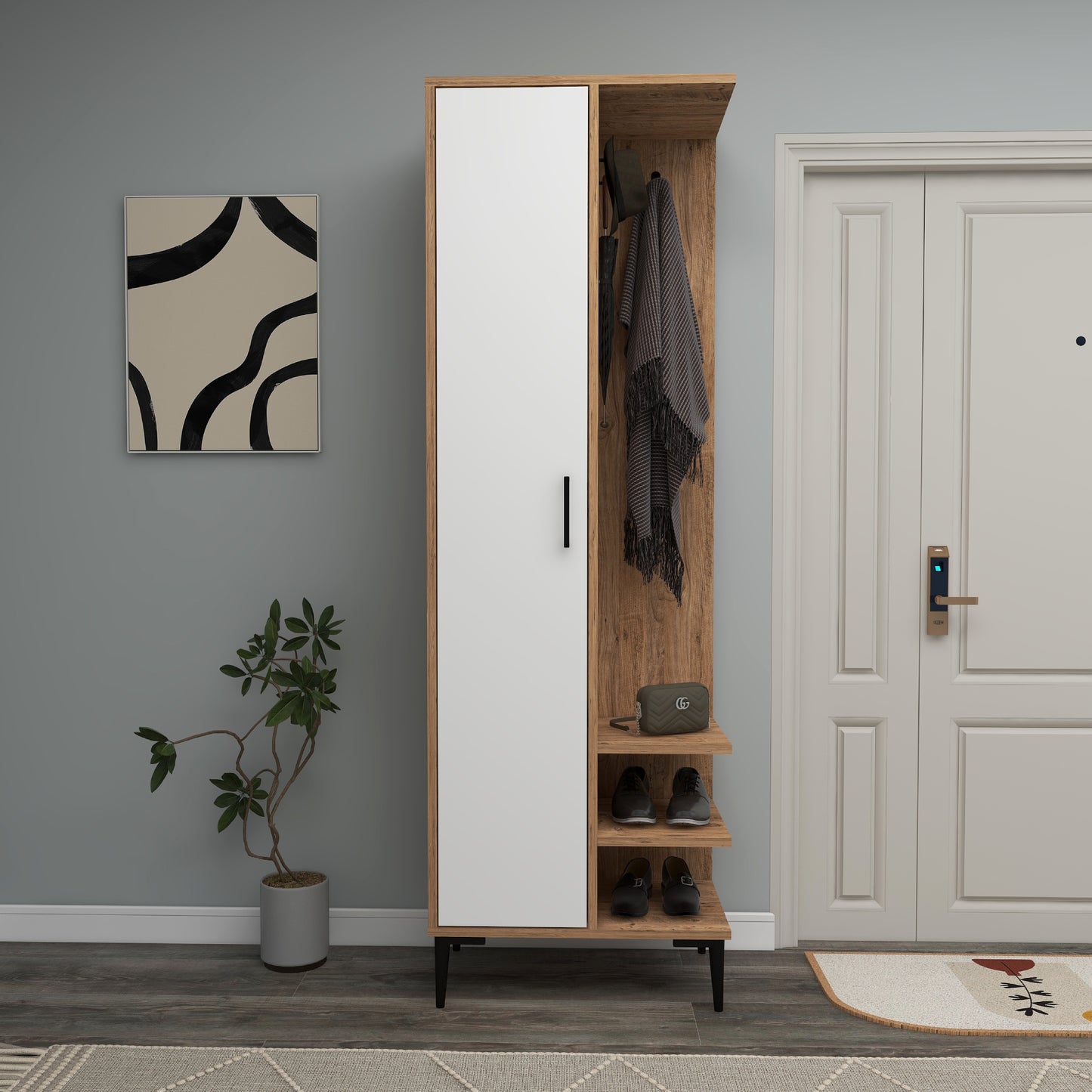 Leena Hallway Coat Rack with Cabinet and Shelves
