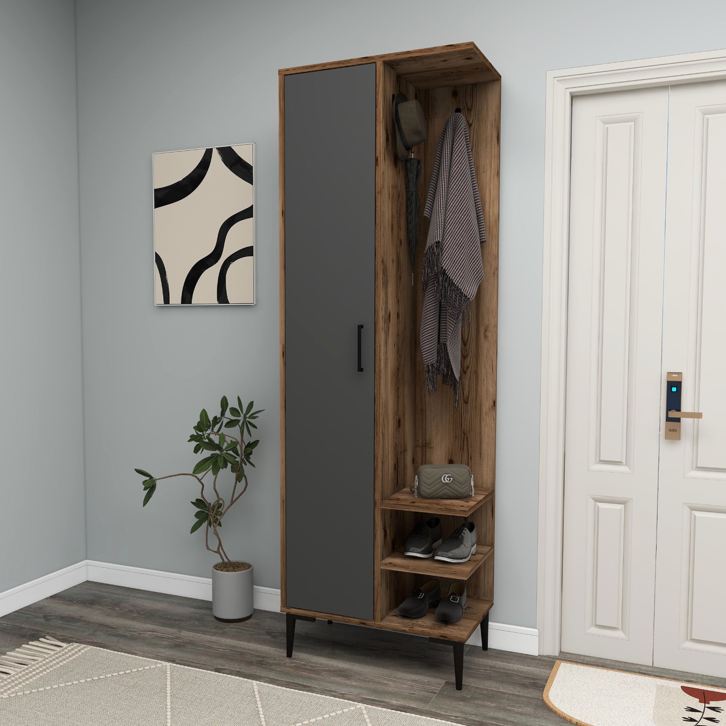 Leena Hallway Coat Rack with Cabinet and Shelves