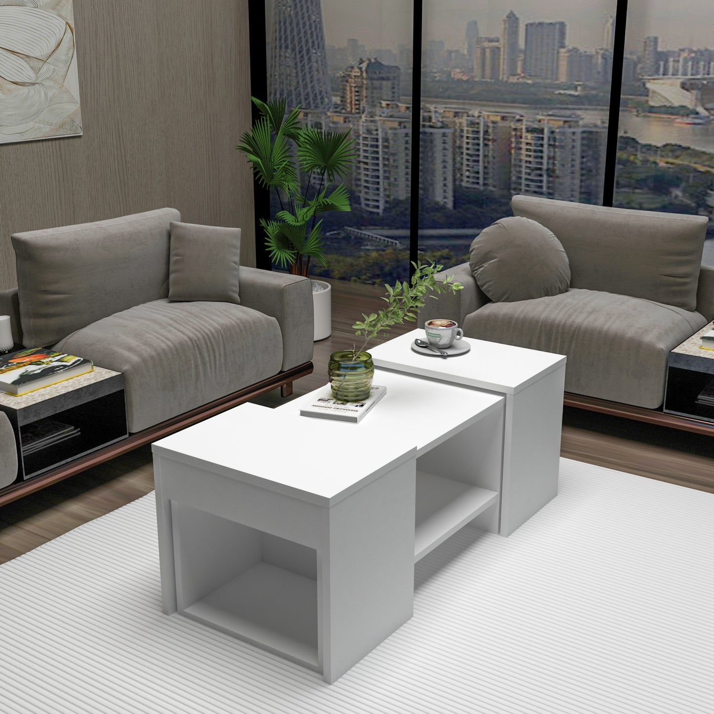 Nesting Coffee Table with Storage Shelves (Set of 3) Irene